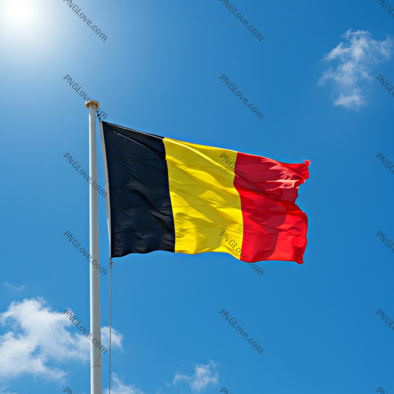 Waving Flag of Belgium Against a Blue Sky | Stock Image