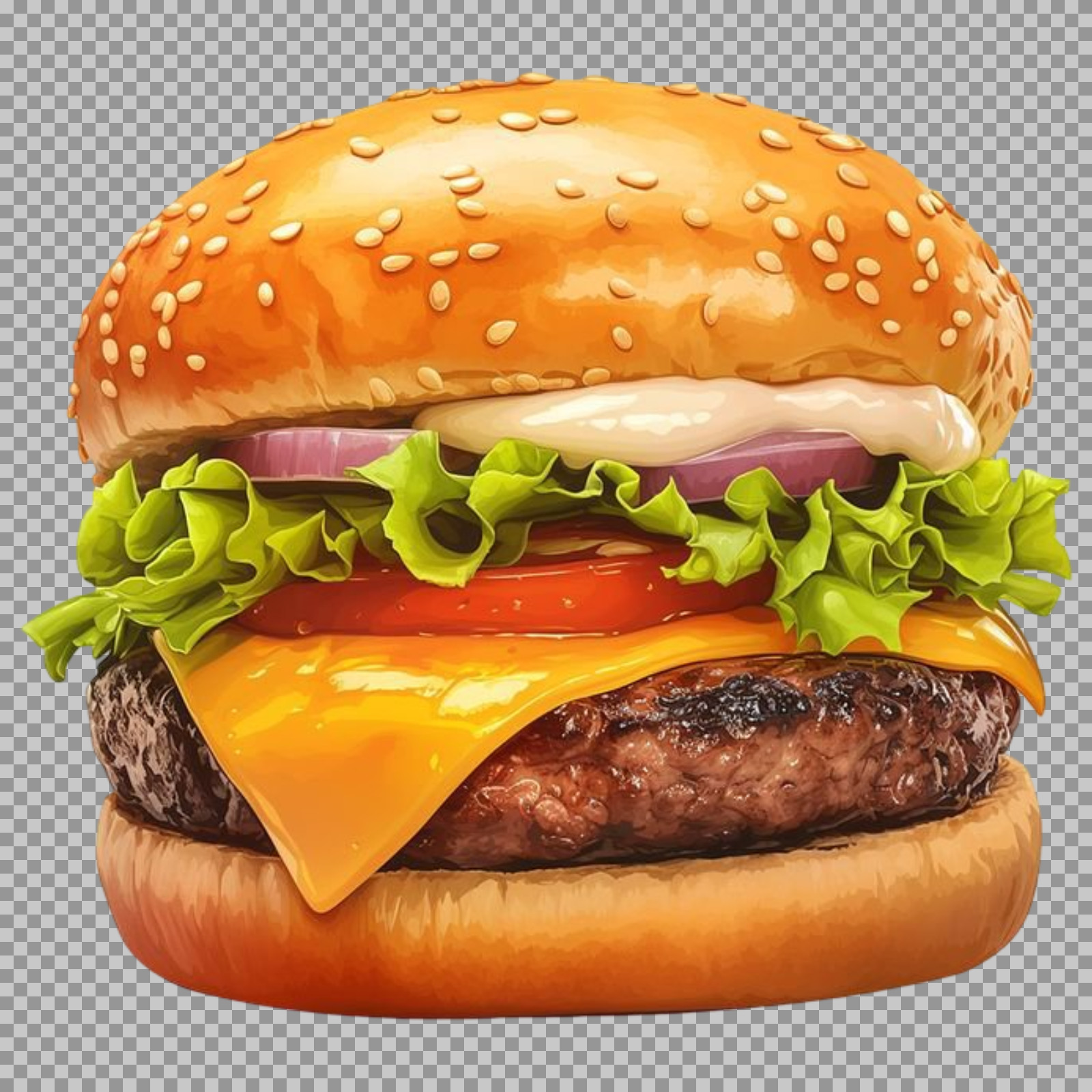 Classic Cheeseburger Illustration PNG | Transparent Background