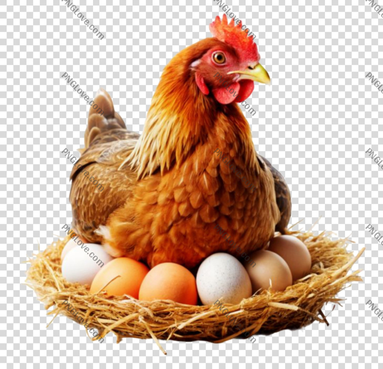 Brooding Hen on Nest with Eggs Transparent PNG
