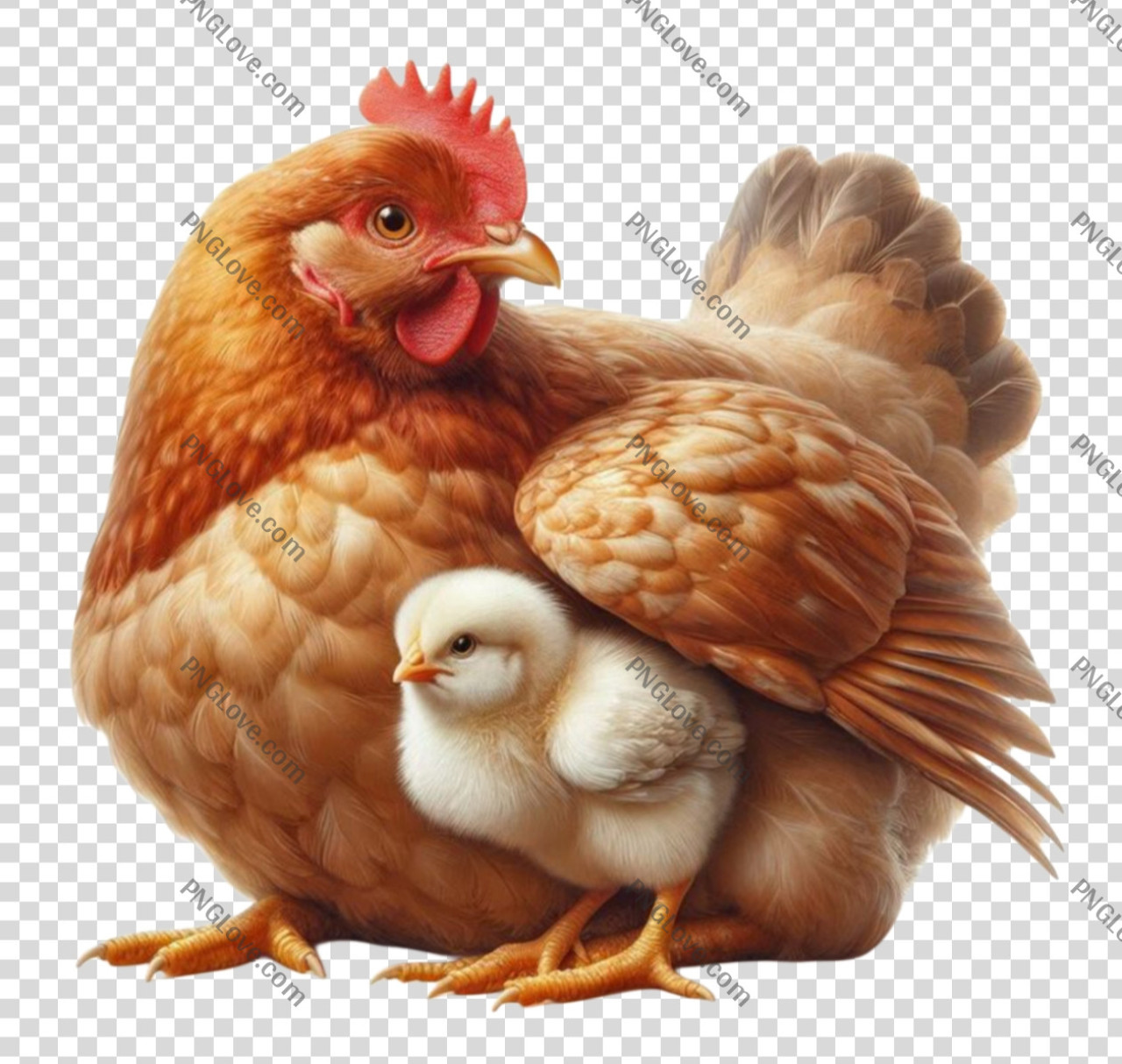 Mother Hen & Cream Chick PNG | Transparent Nurturing Farm Animal...