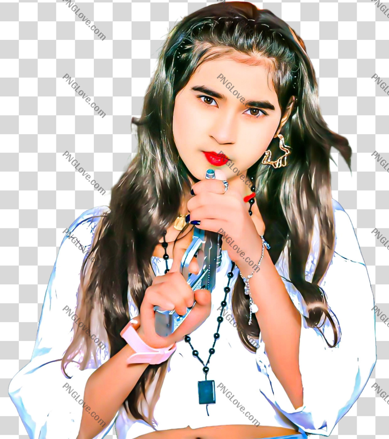 Stylish Young girl with Handgun PNG | Transparent Action Character