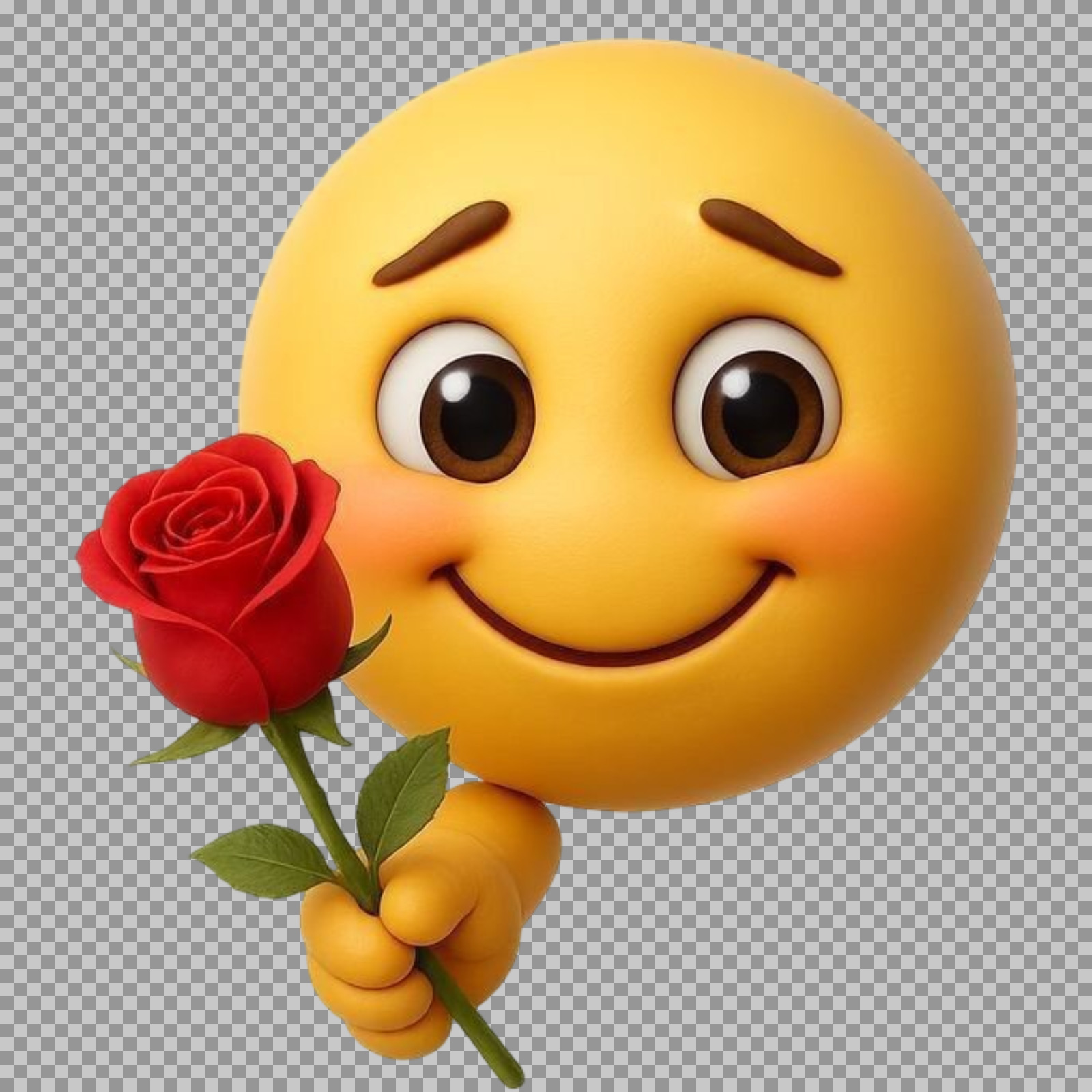 Cute Emoji with Red Rose PNG | Romantic 3D Smiley...
