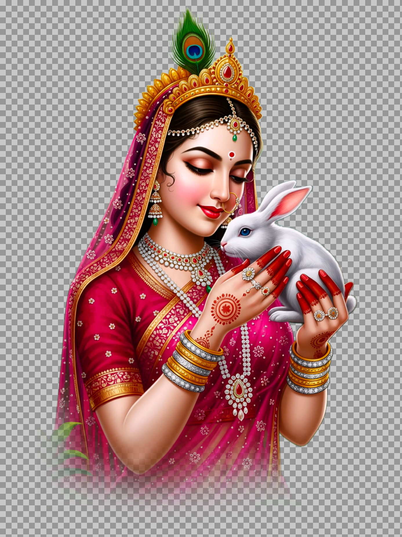 Radha Rani with Rabbit PNG | Divine Hindu Goddess Art...