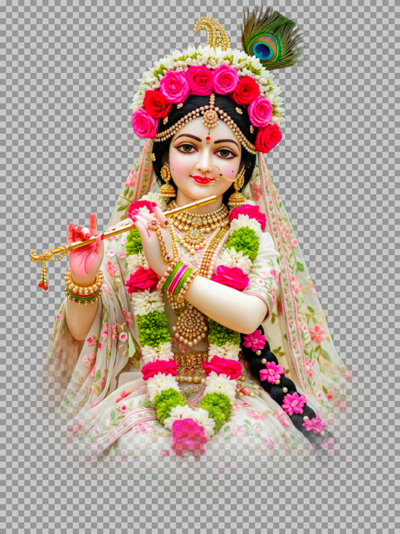 Radha Rani with Flute PNG | Divine Murti Image