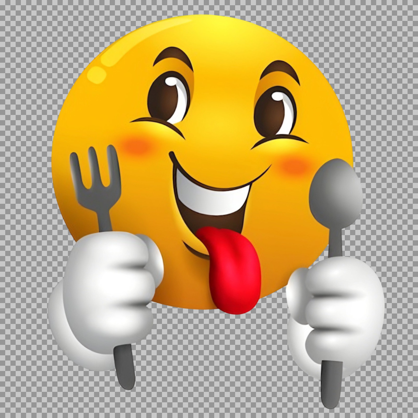 Hungry Emoji PNG | Excited Smiley with Fork & Spoon