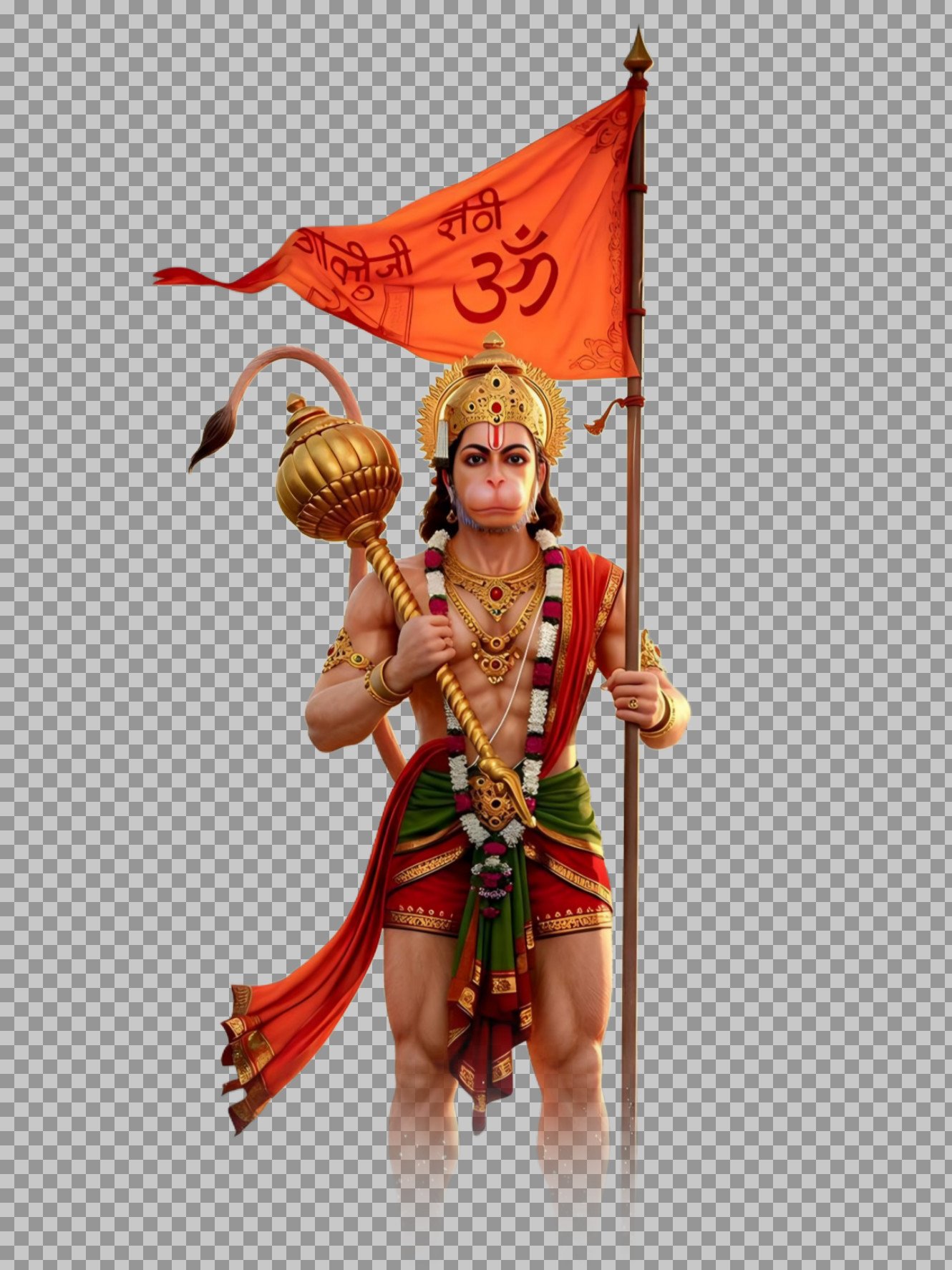 Lord Hanuman holding the Hindu flag PNG image