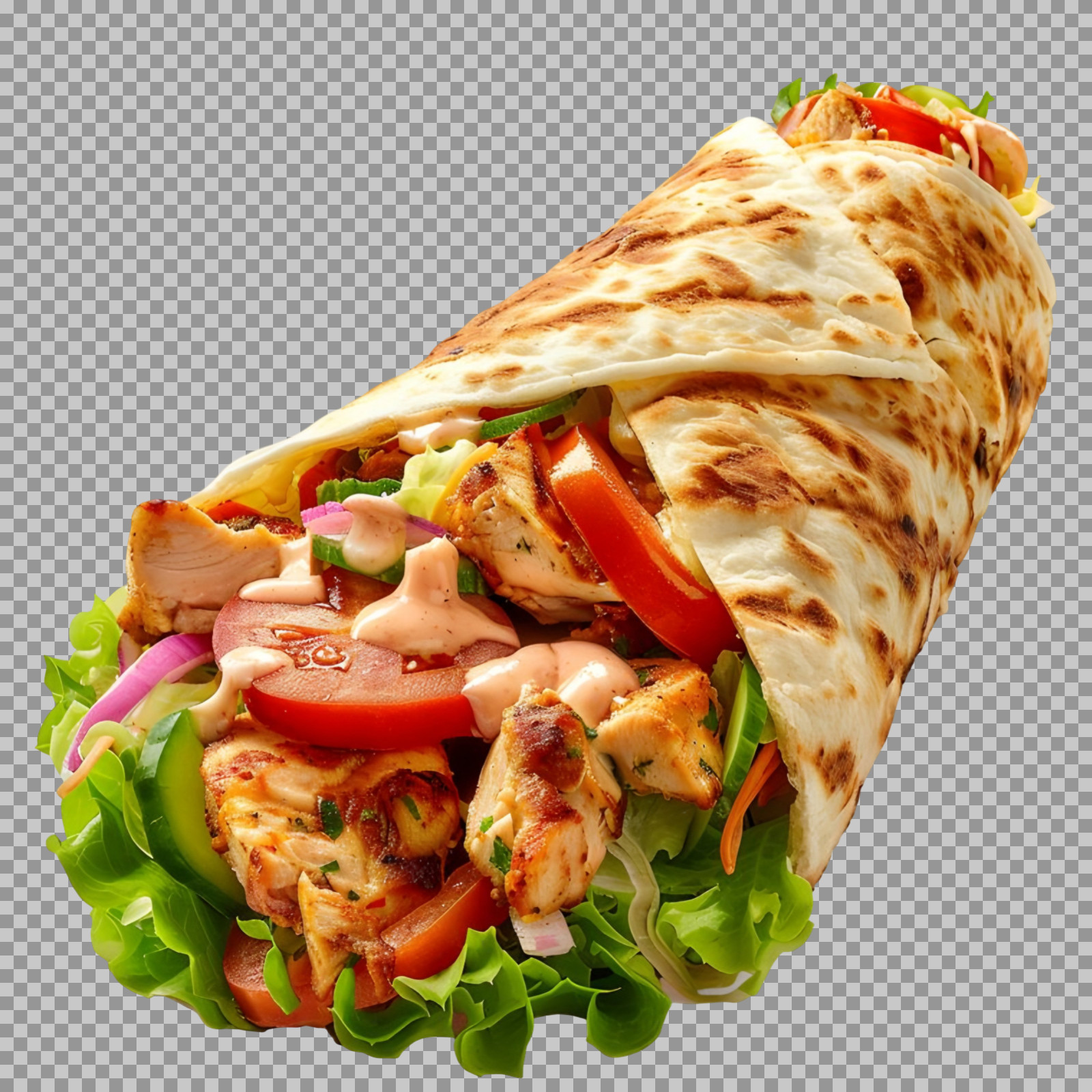Fresh Grilled Chicken Wrap with Salad PNG | Food Photo