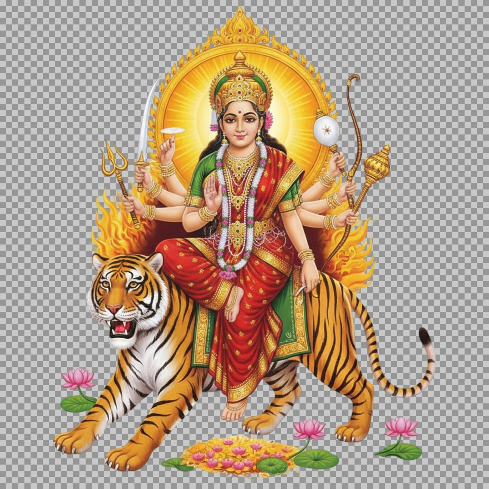 Goddess Durga on Tiger PNG | Free Sherawali Mata Image
