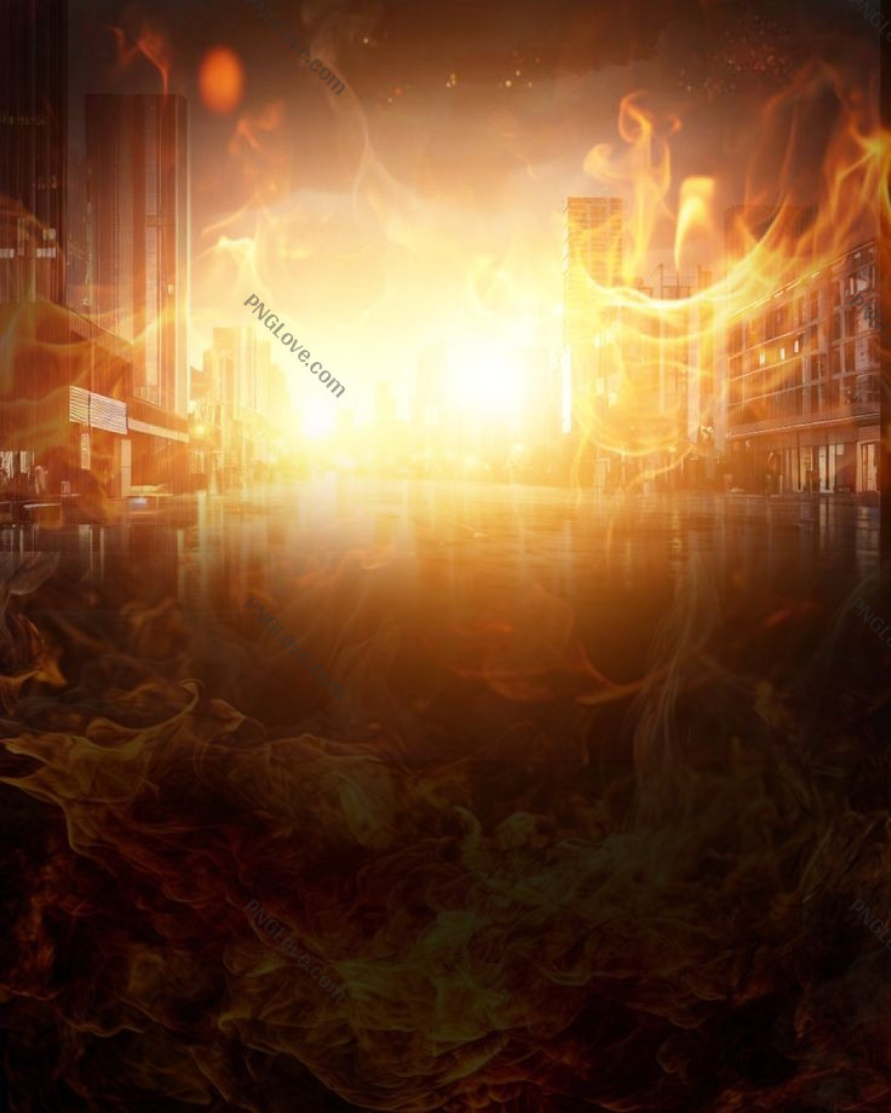 Fiery Urban Apocalypse | Dramatic Cityscape Background Image...