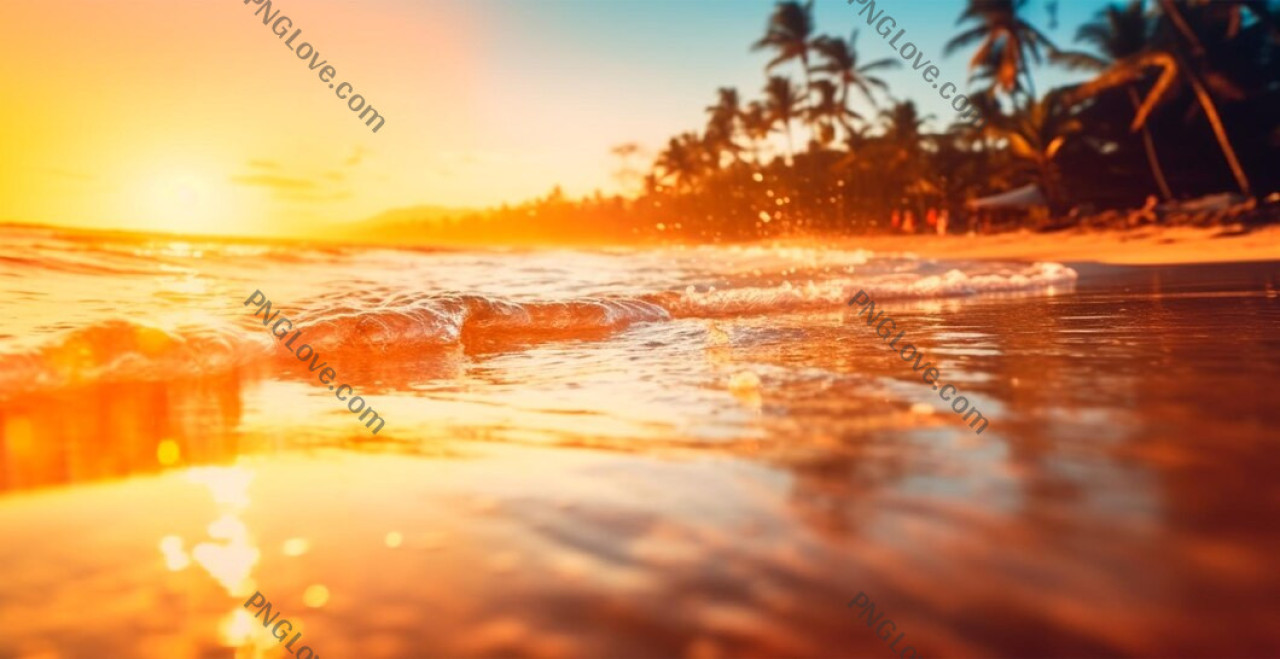 Tropical Beach Sunset Background | Golden Ocean Waves...