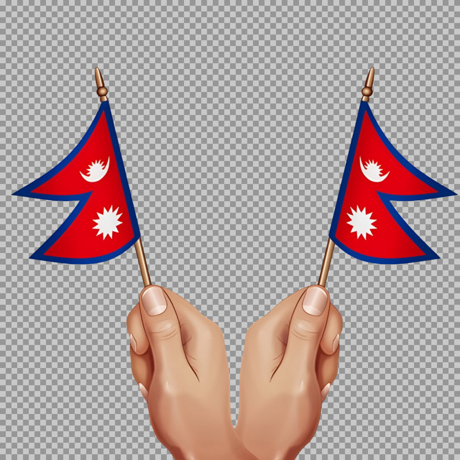 Hands Holding Two Nepal Flags PNG Illustration