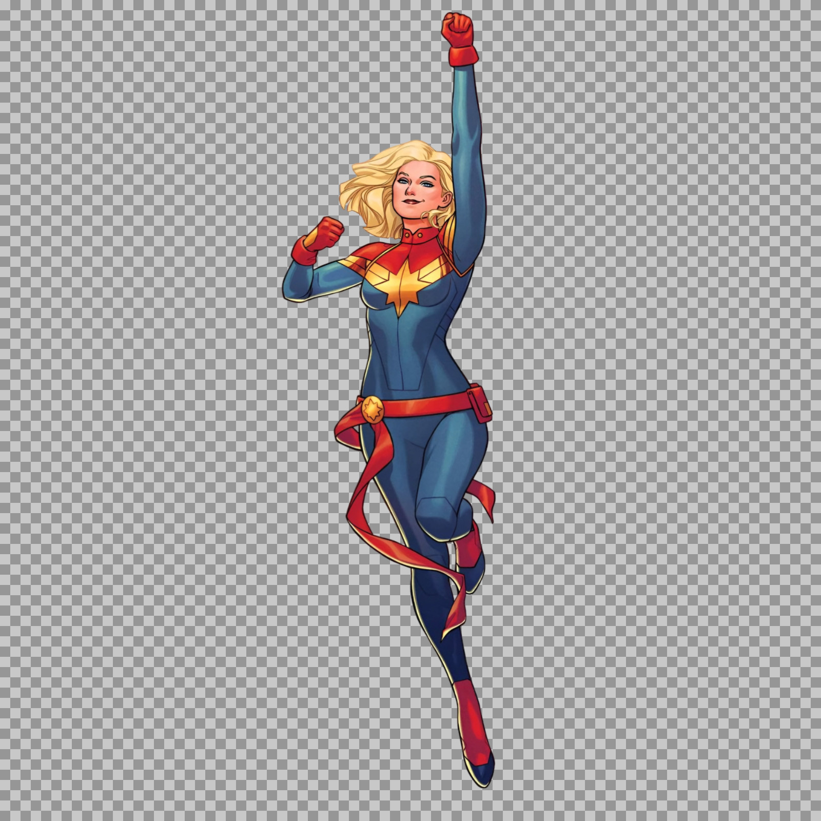 Captain Marvel Flying PNG | Transparent Superhero Illustration