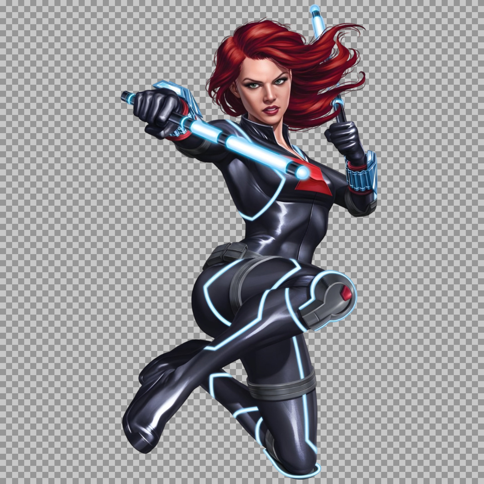 Black Widow PNG (Transparent) – Dynamic Action Pose with Batons...