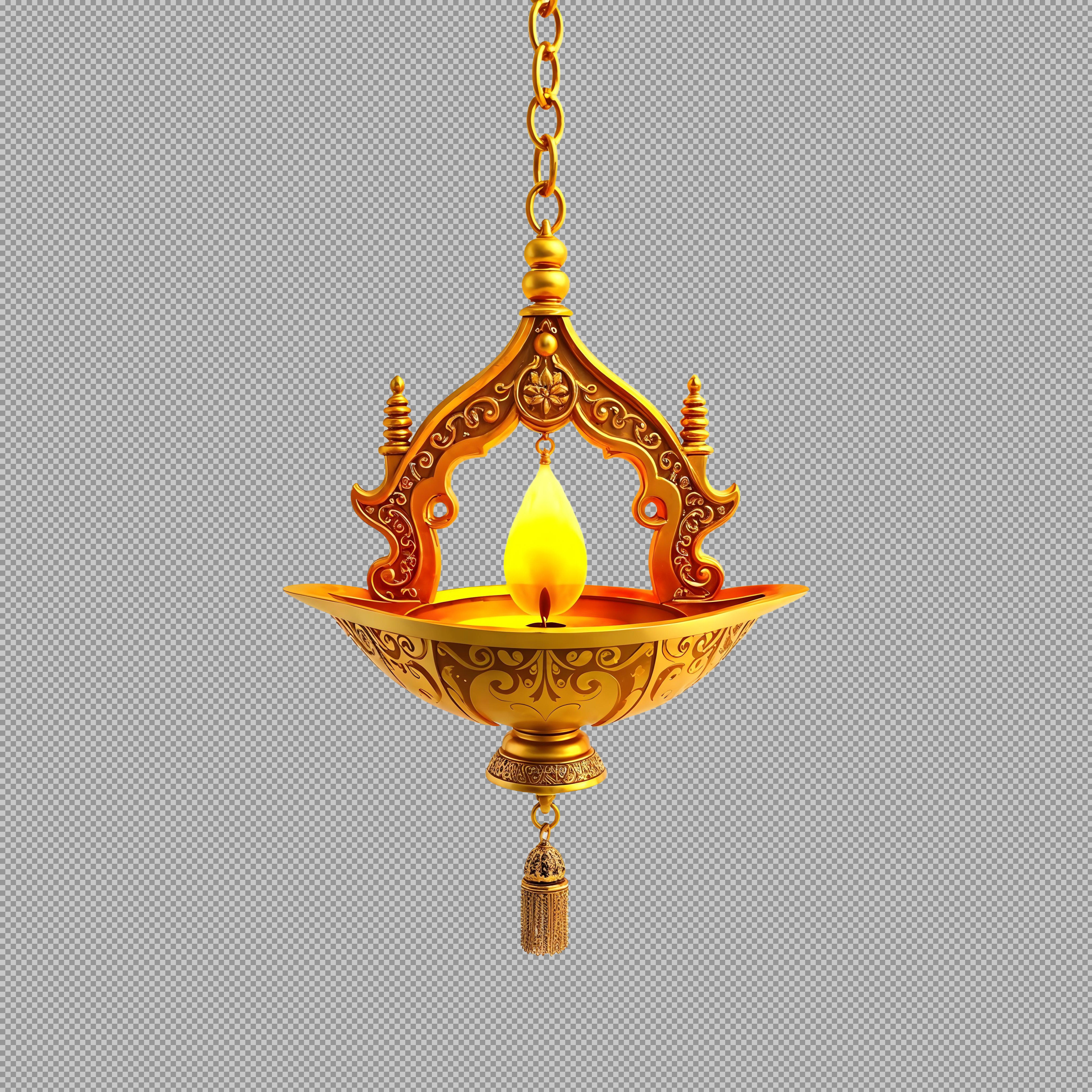 Ornate Golden Hanging Diya PNG | Traditional Indian Oil Lamp...