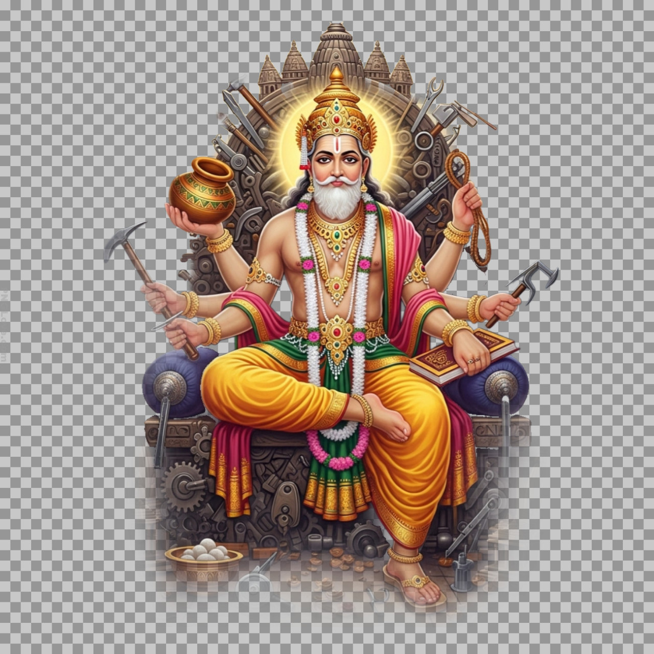 Lord Vishwakarma PNG Image on Throne | Hindu Divine Architect – Free Download...