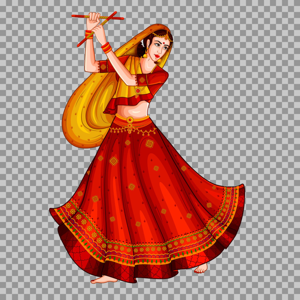 Navratri Garba Dancer PNG | Woman with Dandiya Sticks