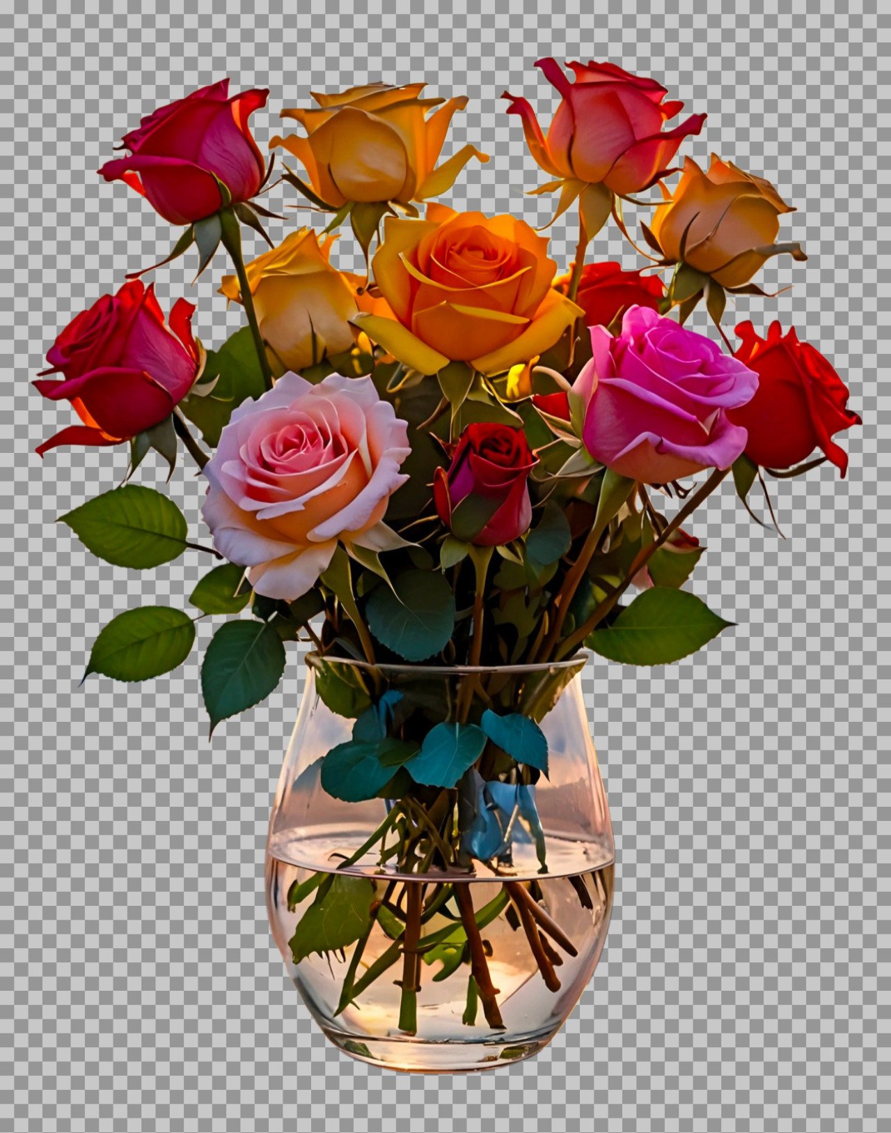 Rose flower in glass vase PNG image download