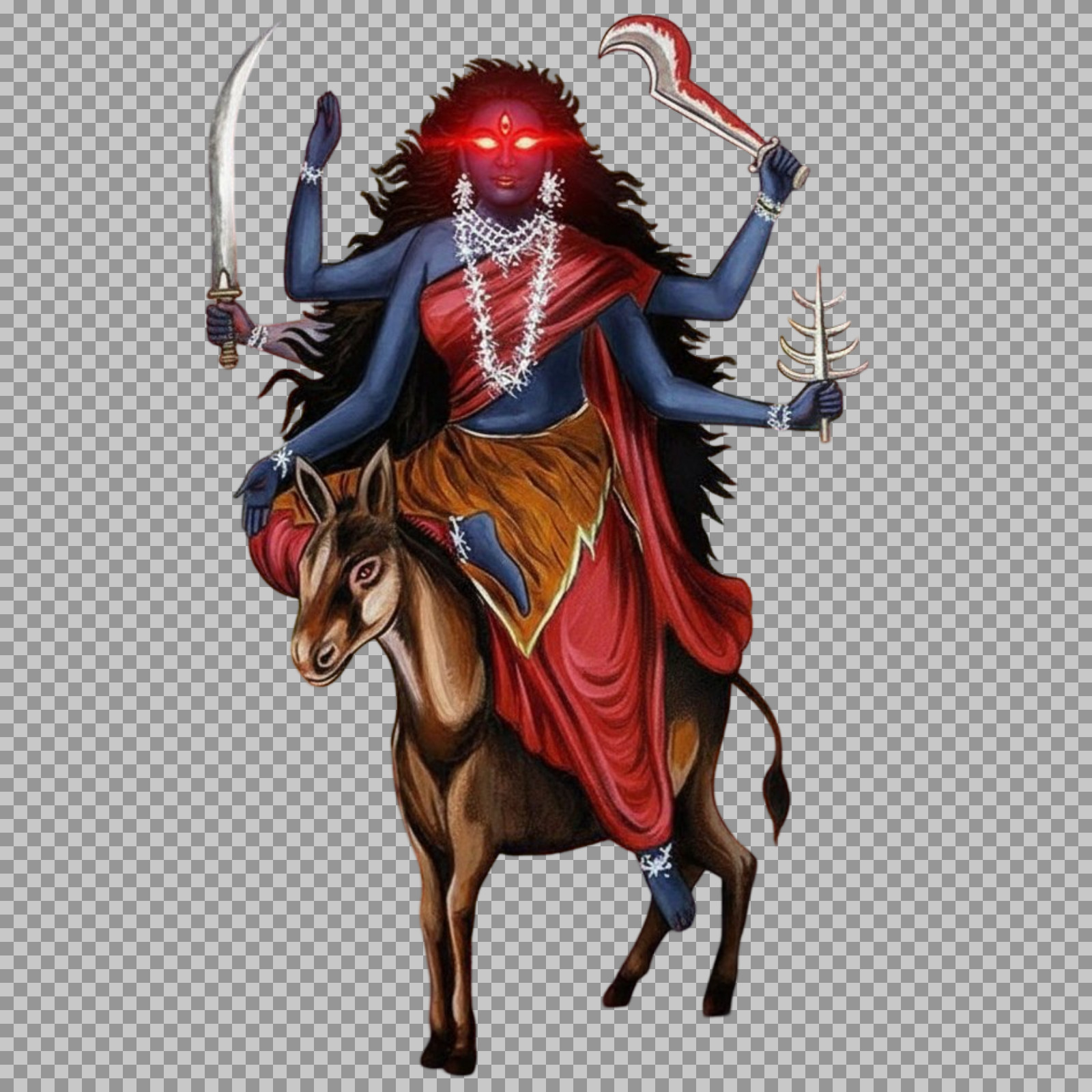Kalaratri PNG Image | Fierce Hindu Goddess on Donkey Vahana