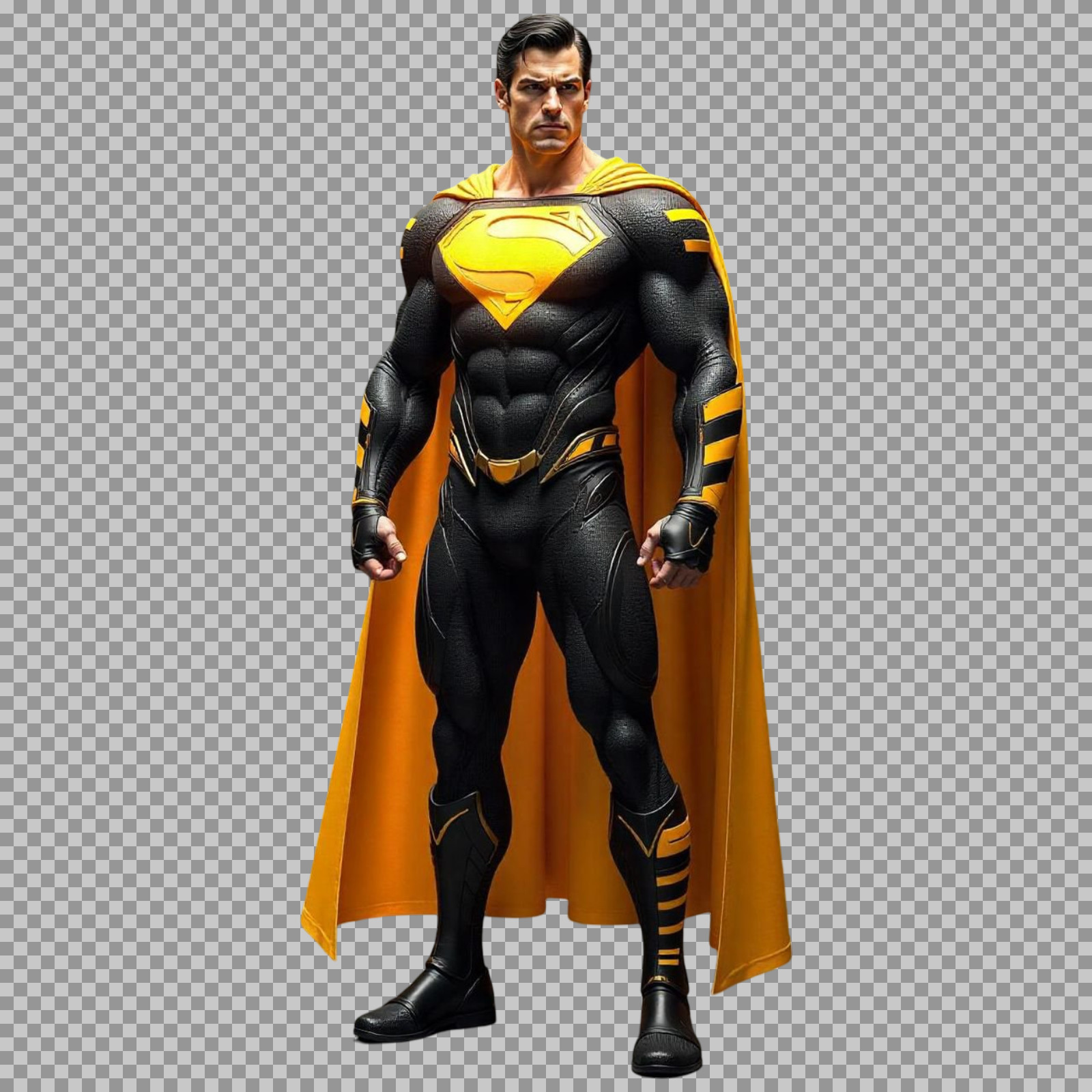Black and Yellow Superman Suit PNG | Superhero Concept Art