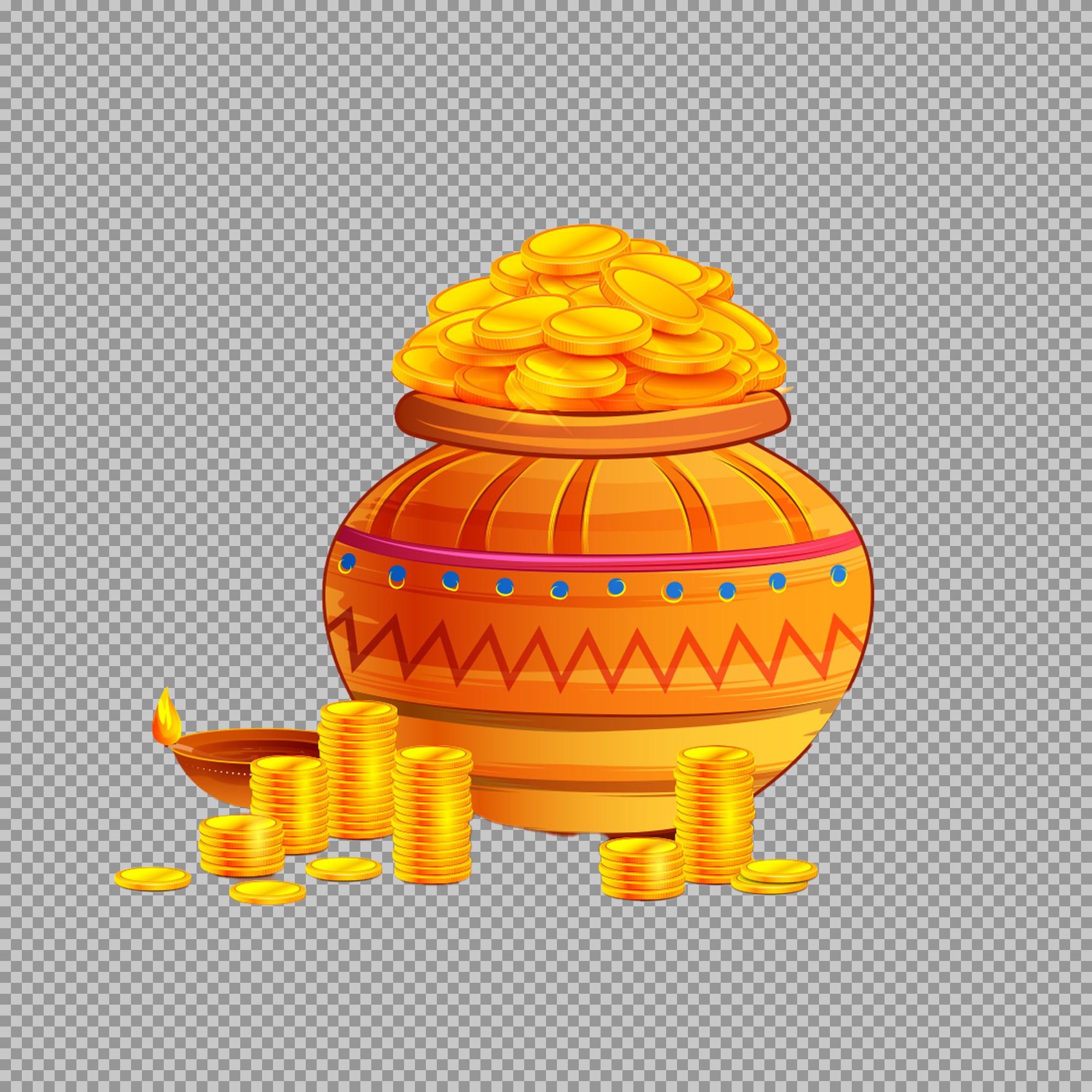 Dhanteras Pot of Gold Coins PNG | Free Festive Clipart
