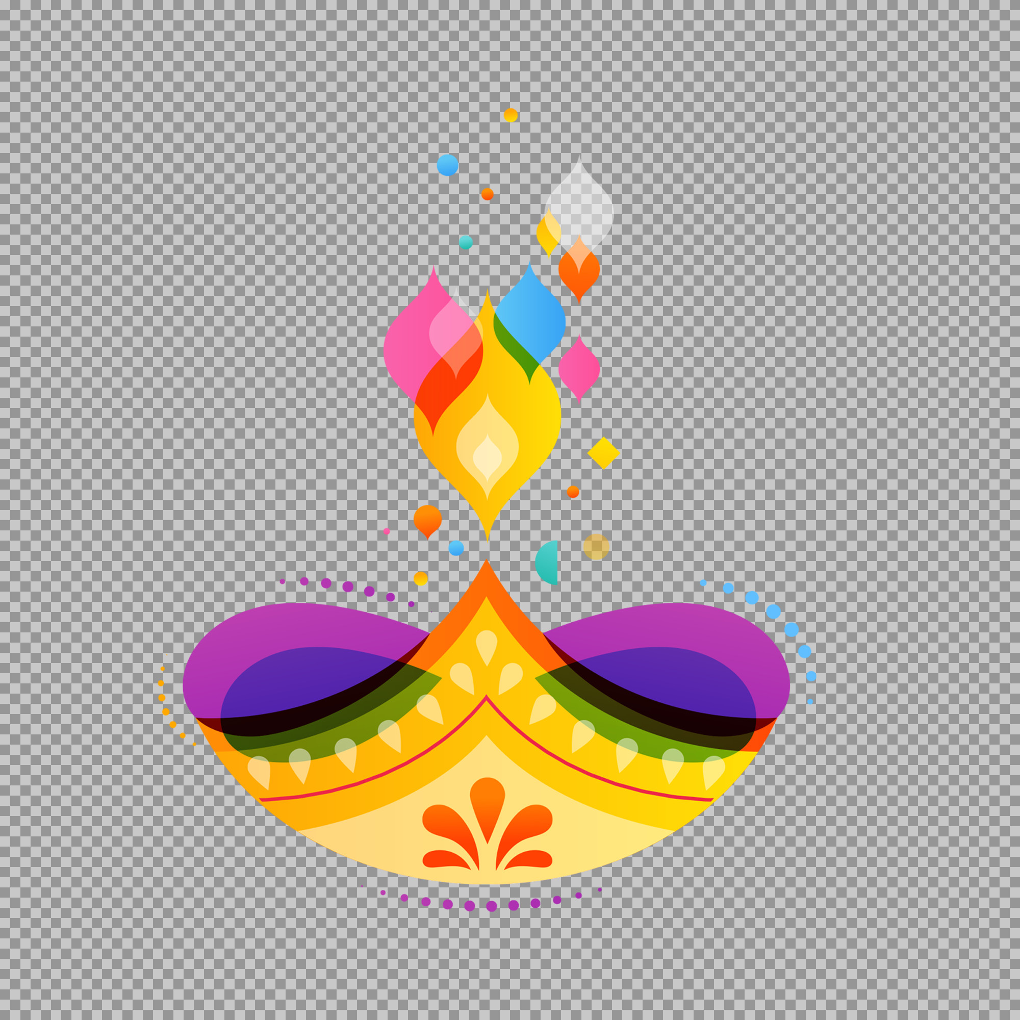 Modern Diwali Diya PNG | Colorful Abstract Festival Clipart