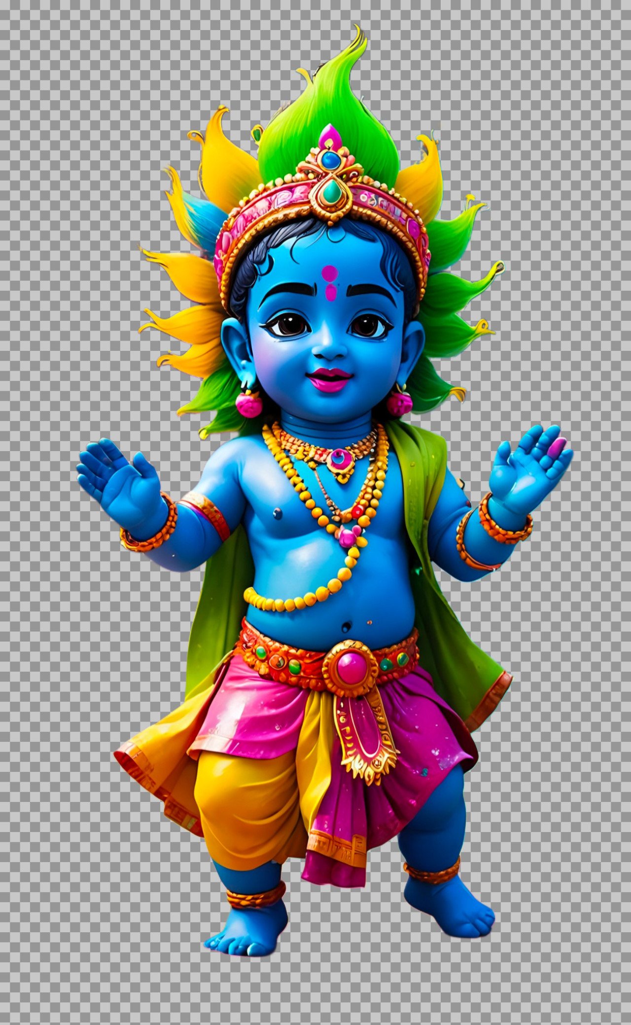 Little Lord Krishna playing Holi PNG image download