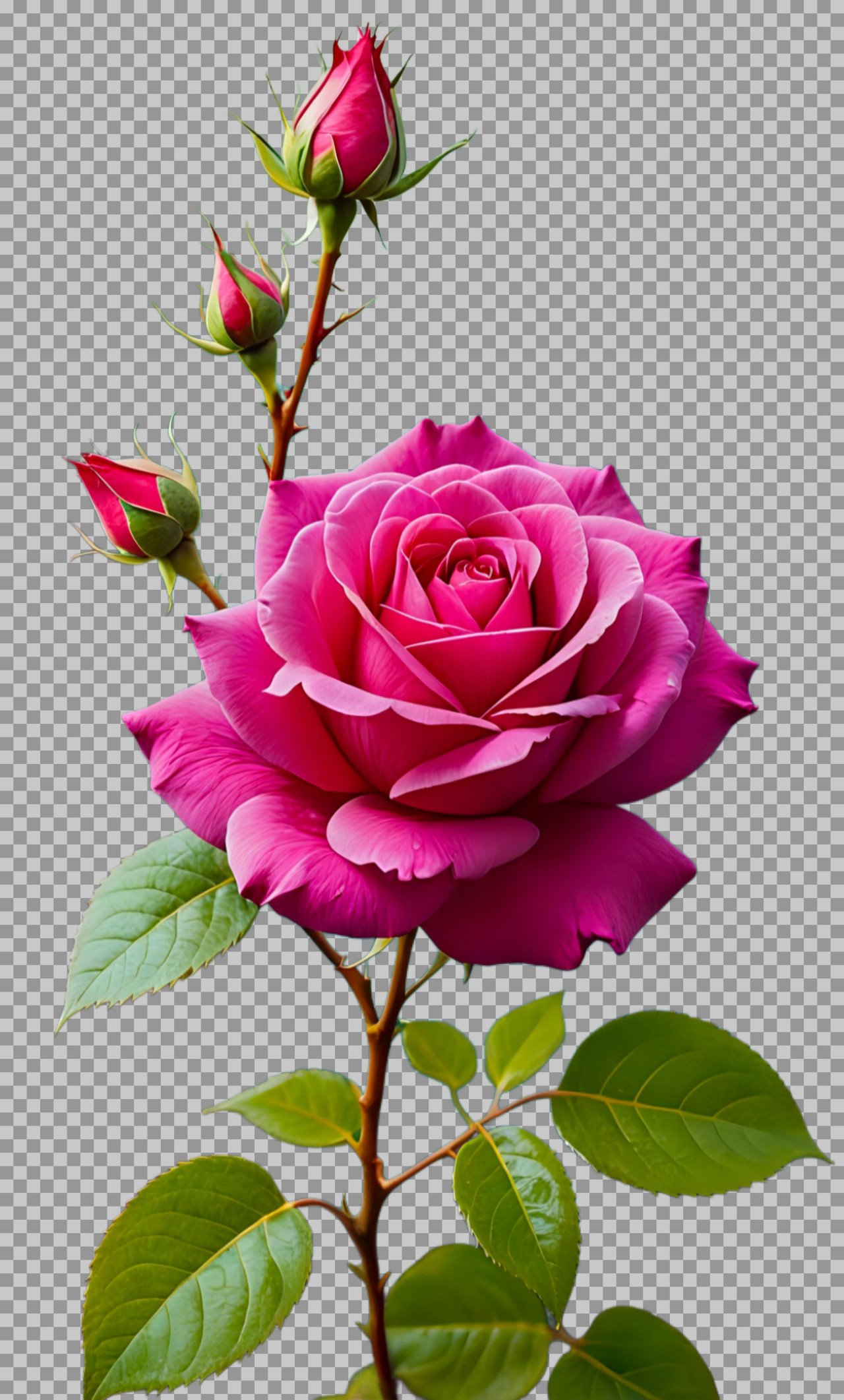 Pink beautiful rose with bud PNG image