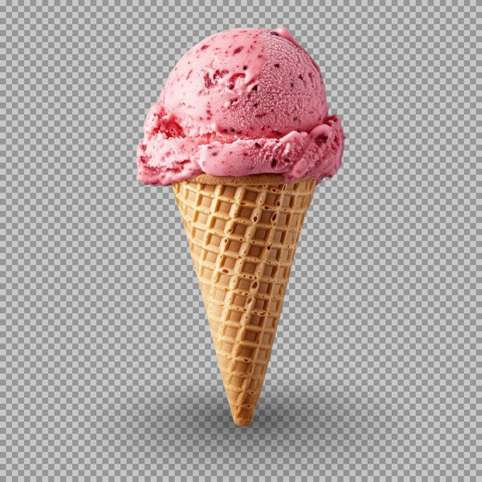 Delicious Strawberry Ice Cream in a Waffle Cone png image...