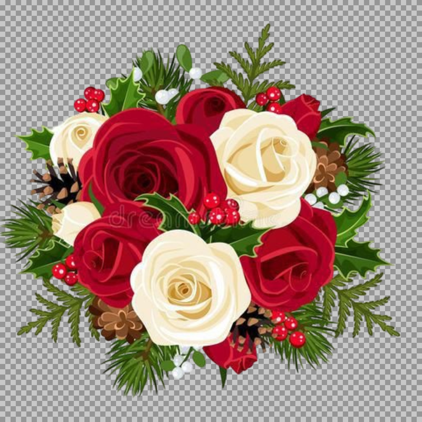 Christmas Rose & Holly Bouquet PNG | Festive Floral Clipart