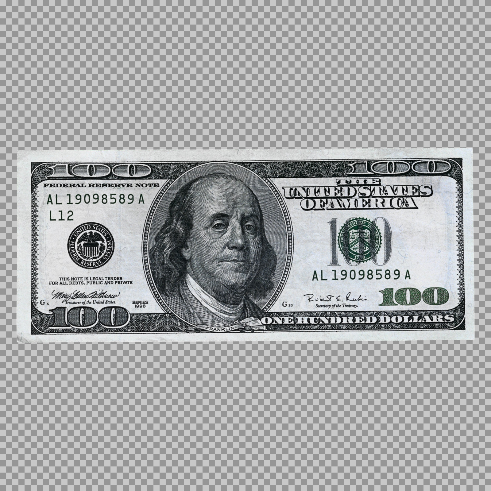 Hundred-Dollar Bill PNG | Isolated on Transparent Background