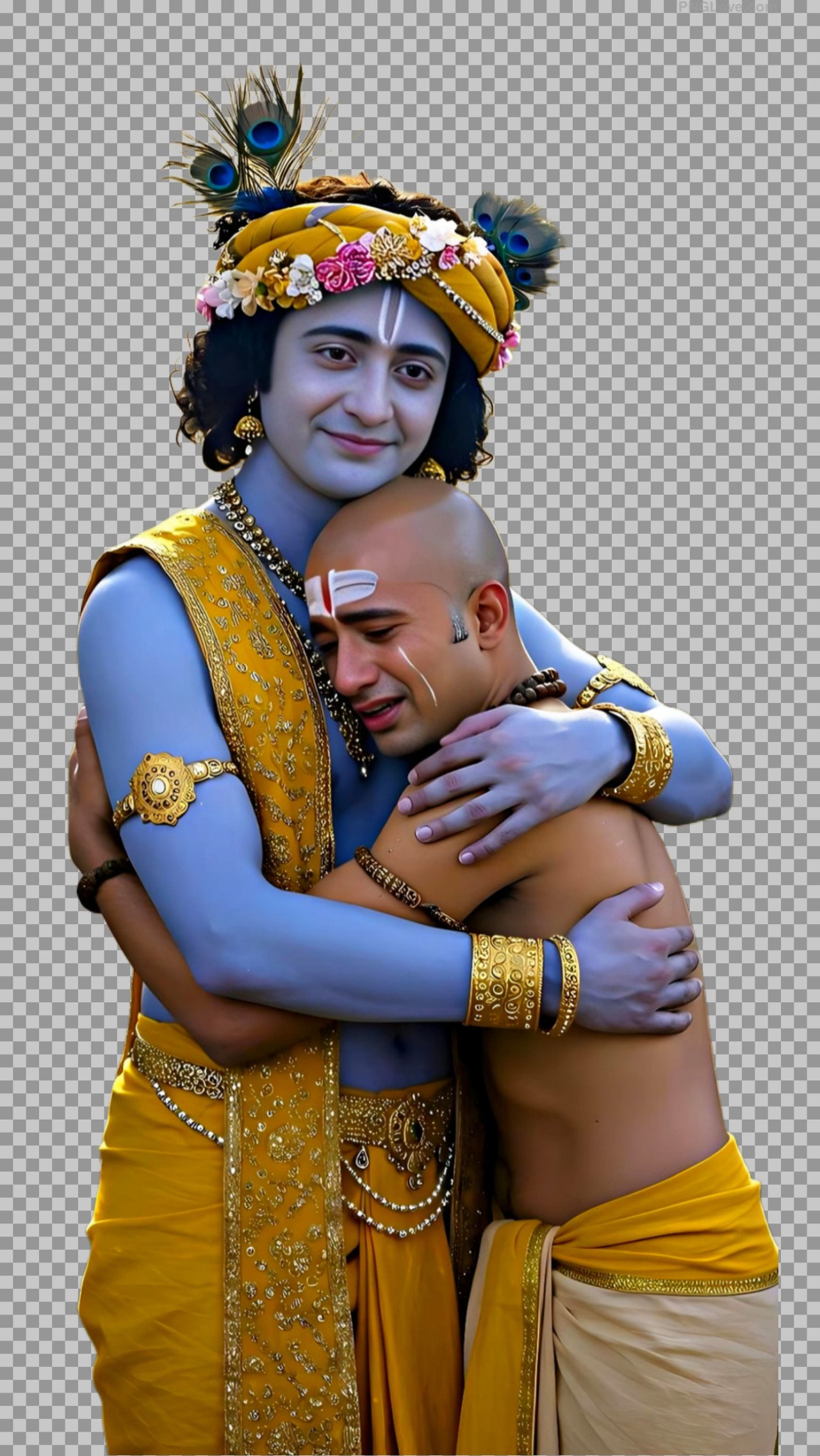 Lord Krishna hugs his friend Sudama PNG transparent image download...