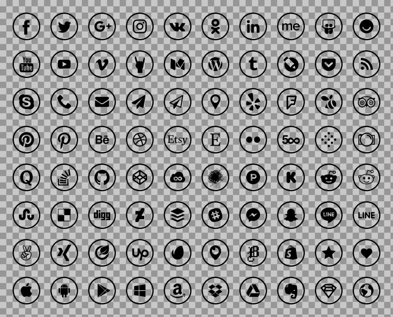 Comprehensive Outline Social Media Icon Set | Free PNG Download...