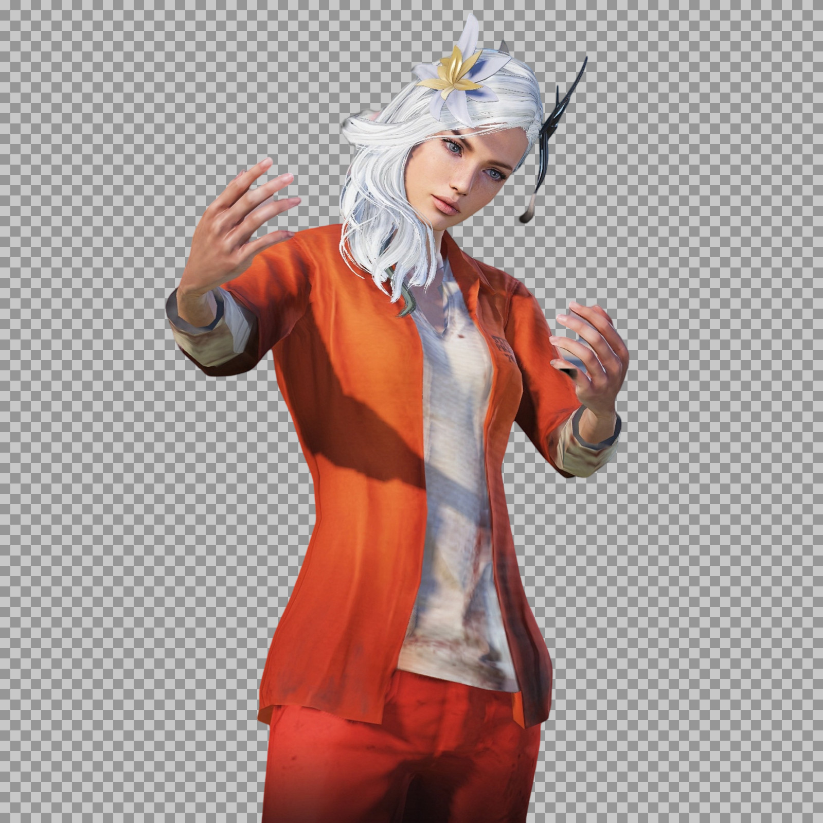 Woman in Orange Jumpsuit PNG | Game Character