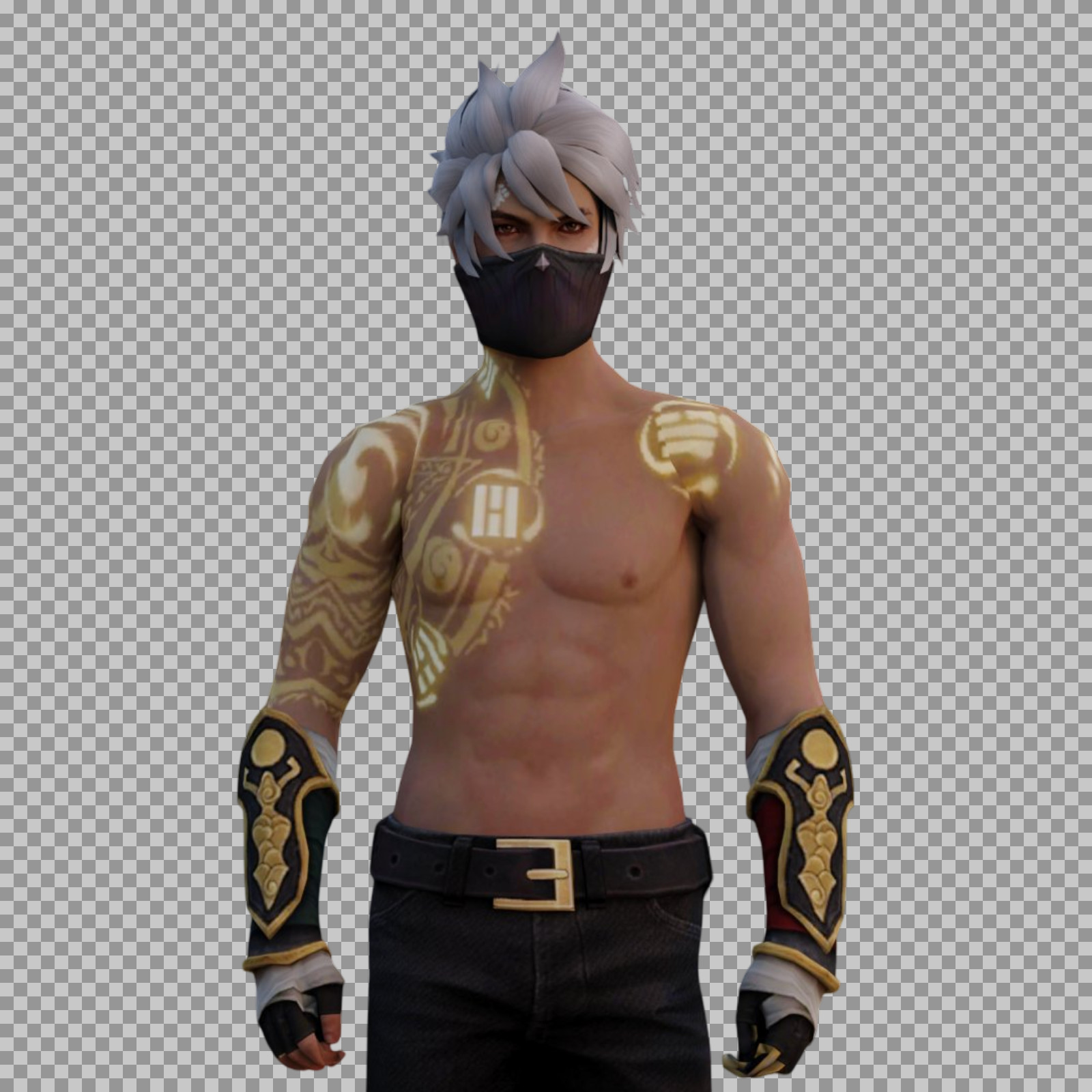 Masked Warrior | Glowing Golden Tattoos | Digital Game Character Art...