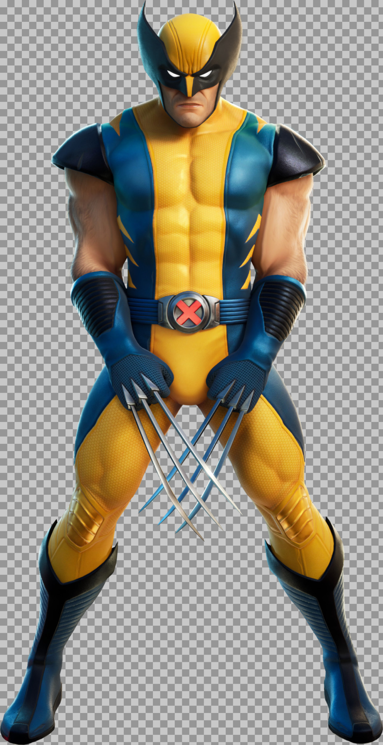 Wolverine Classic Yellow/Blue Suit PNG - X-Men Character Render with Claws