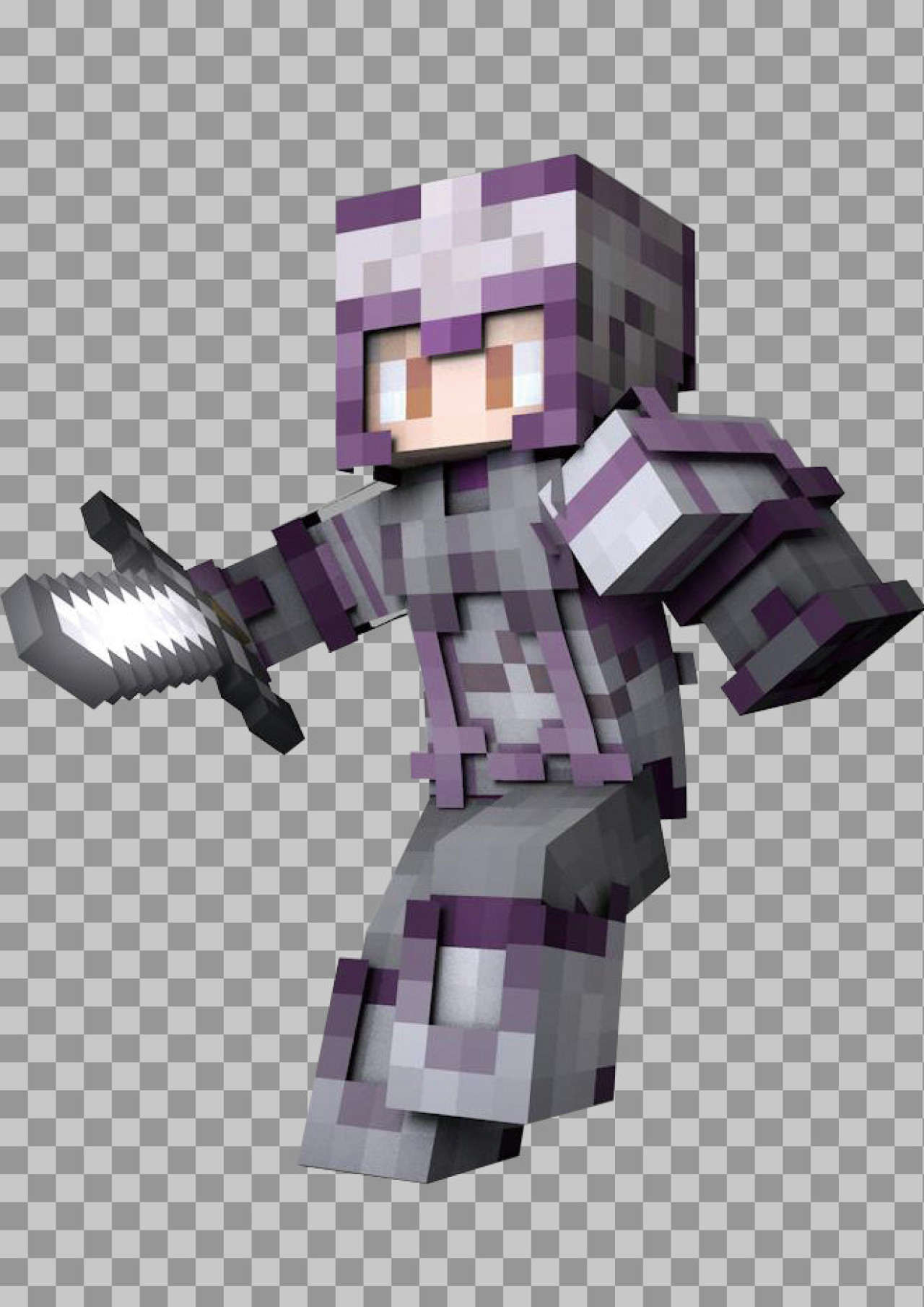 Minecraft Knight in Purple Armor PNG | 3D Character Render...