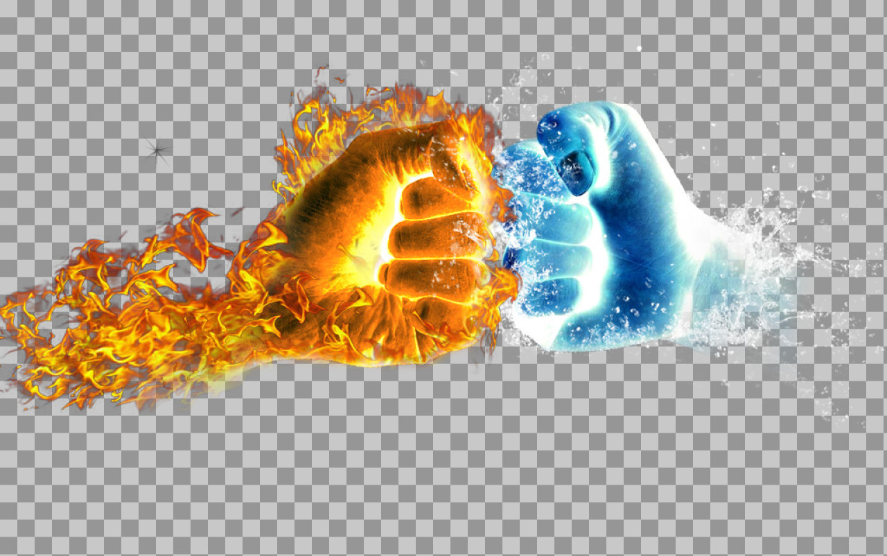 Fire and Water Fist Bump PNG | Elemental Clash Digital Art