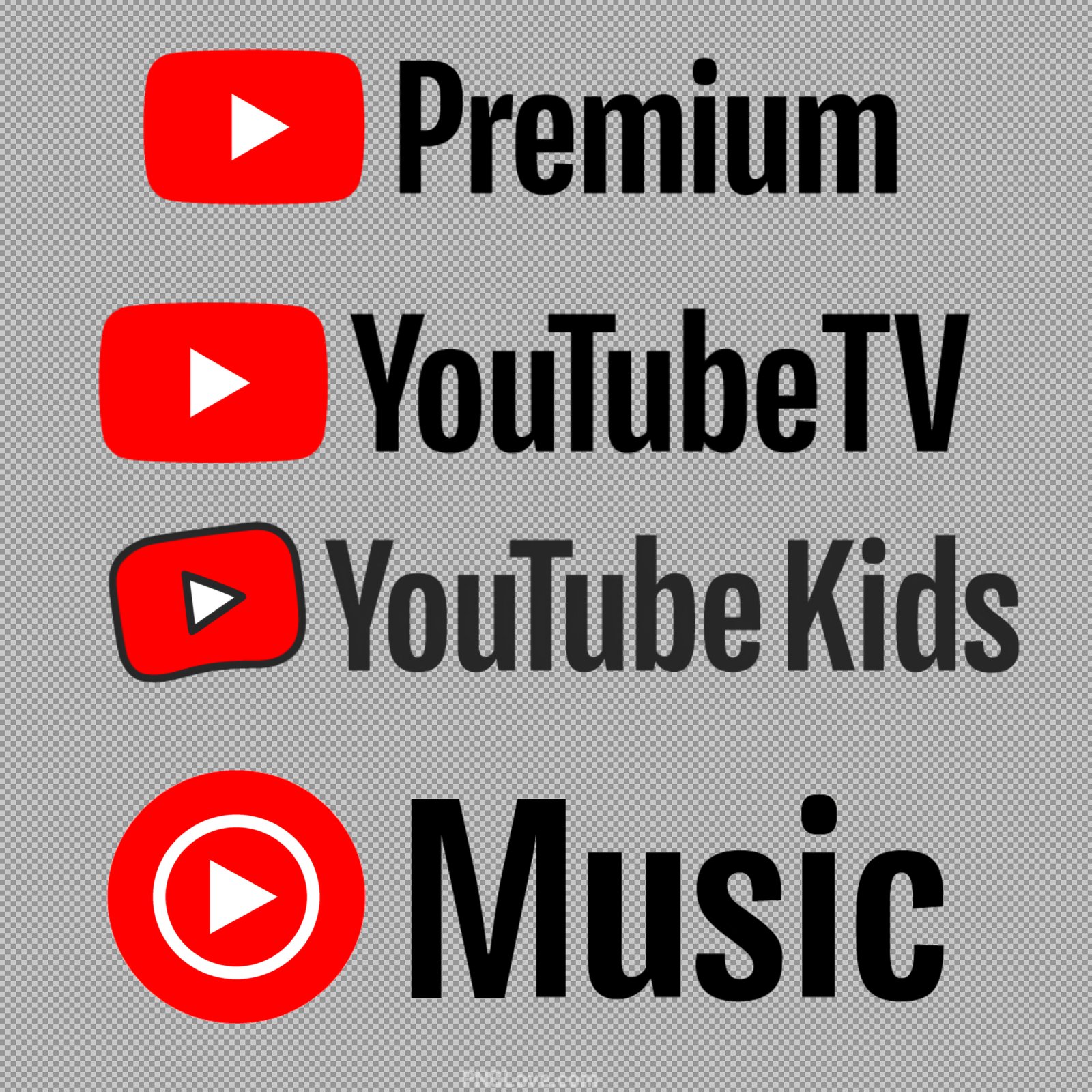 YouTube premium Logo PNG, YouTube TV Logo png, YouTube Kids Logo PNG, YouTube music Logo PNG trans...
