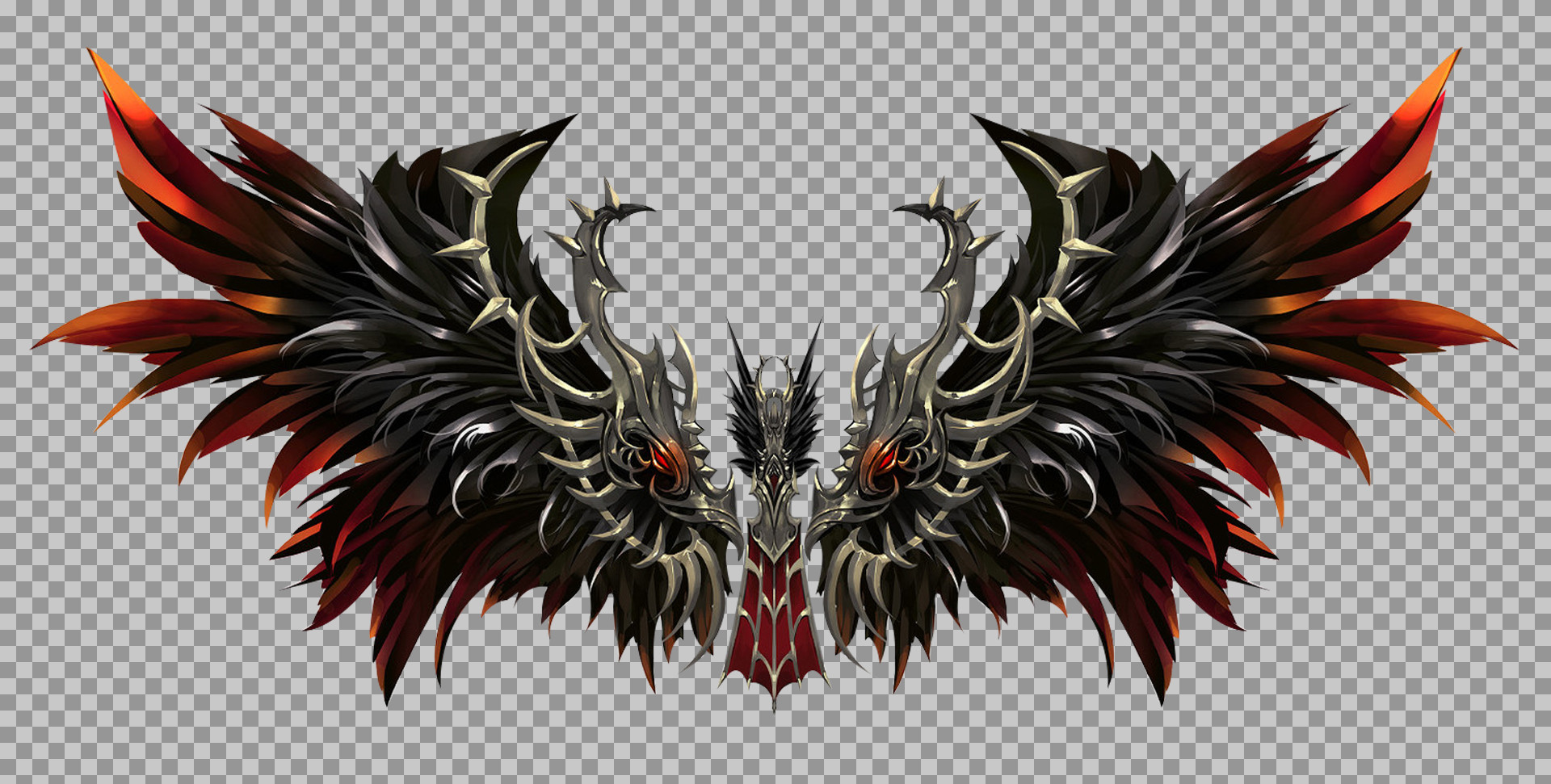 Demonic Fantasy Wings PNG | Black & Red Fiery Feathers