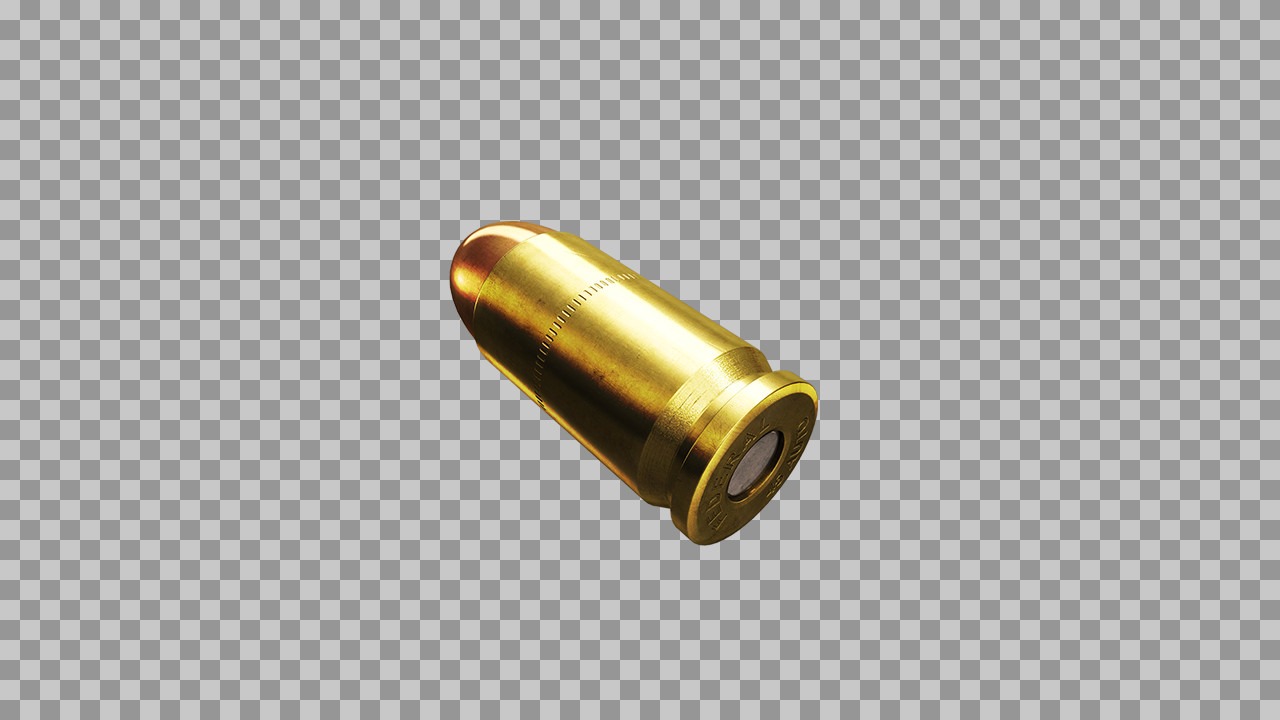 Realistic Pistol Bullet PNG | 3D Gold Handgun Ammo Asset