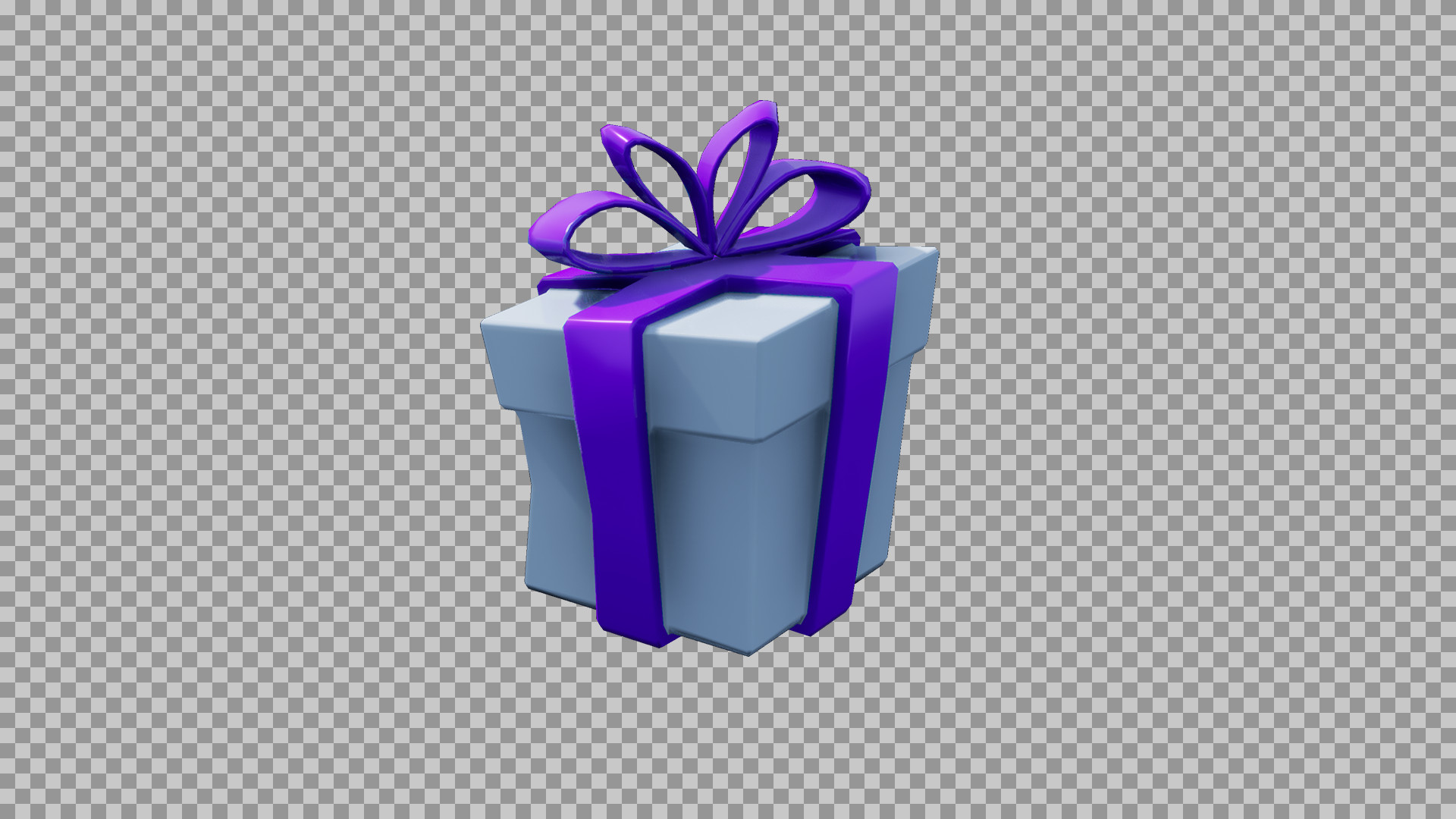 3D Gift Box PNG - Grey Present with Purple Ribbon (Transparent)