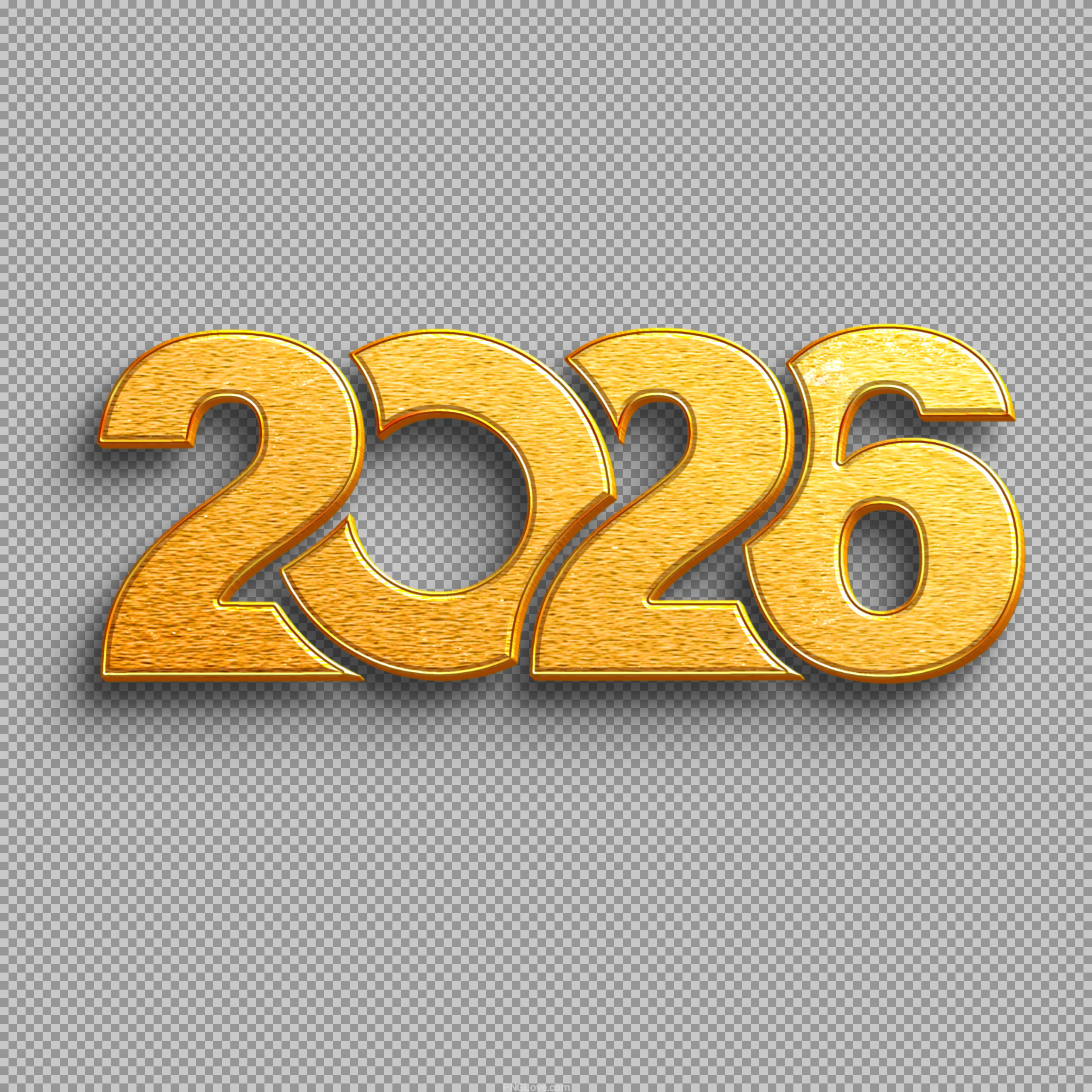 2026 Gold Text PNG - 3D Metallic Year Typography Download...
