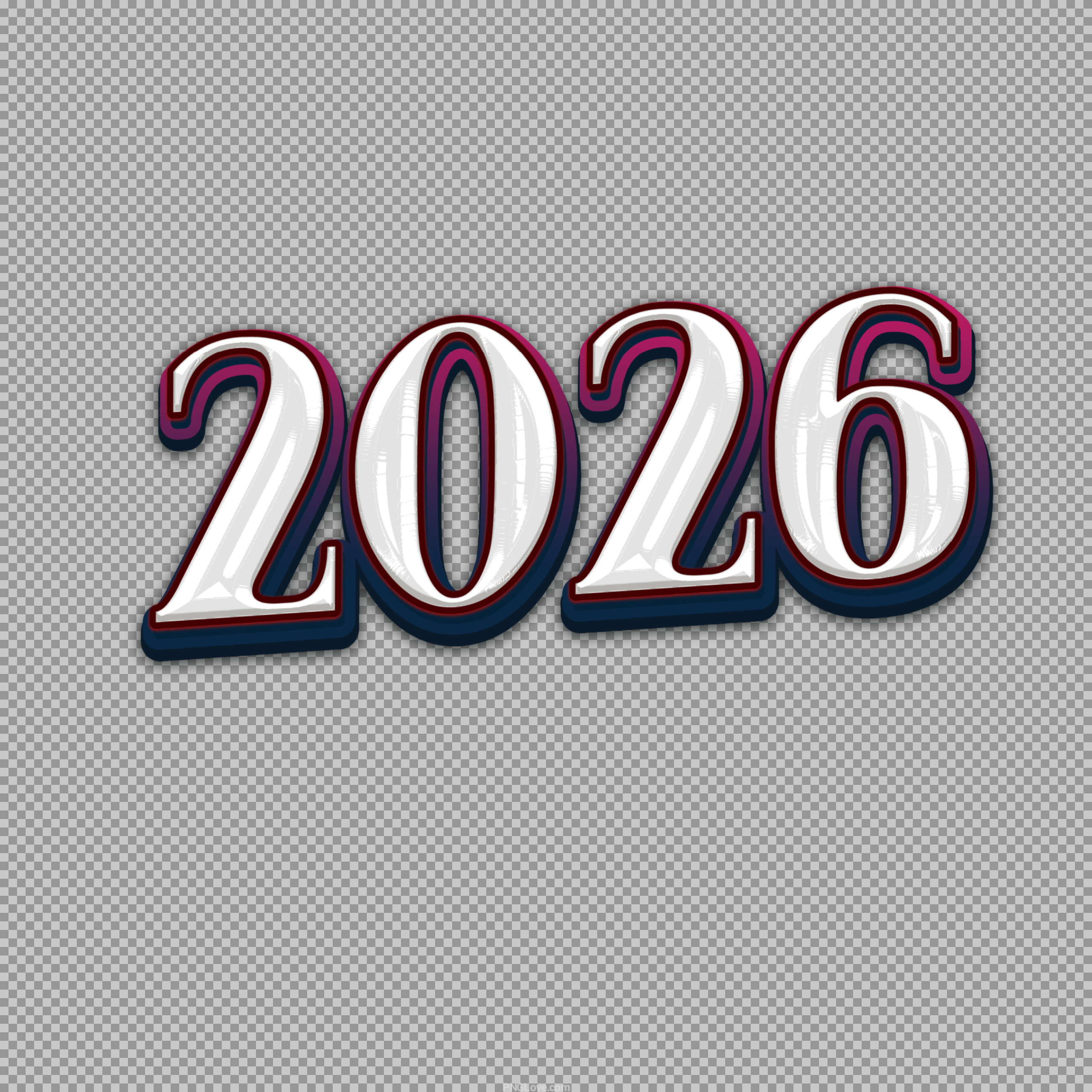 2026 White 3D Text PNG - Glossy Number Typography Download...