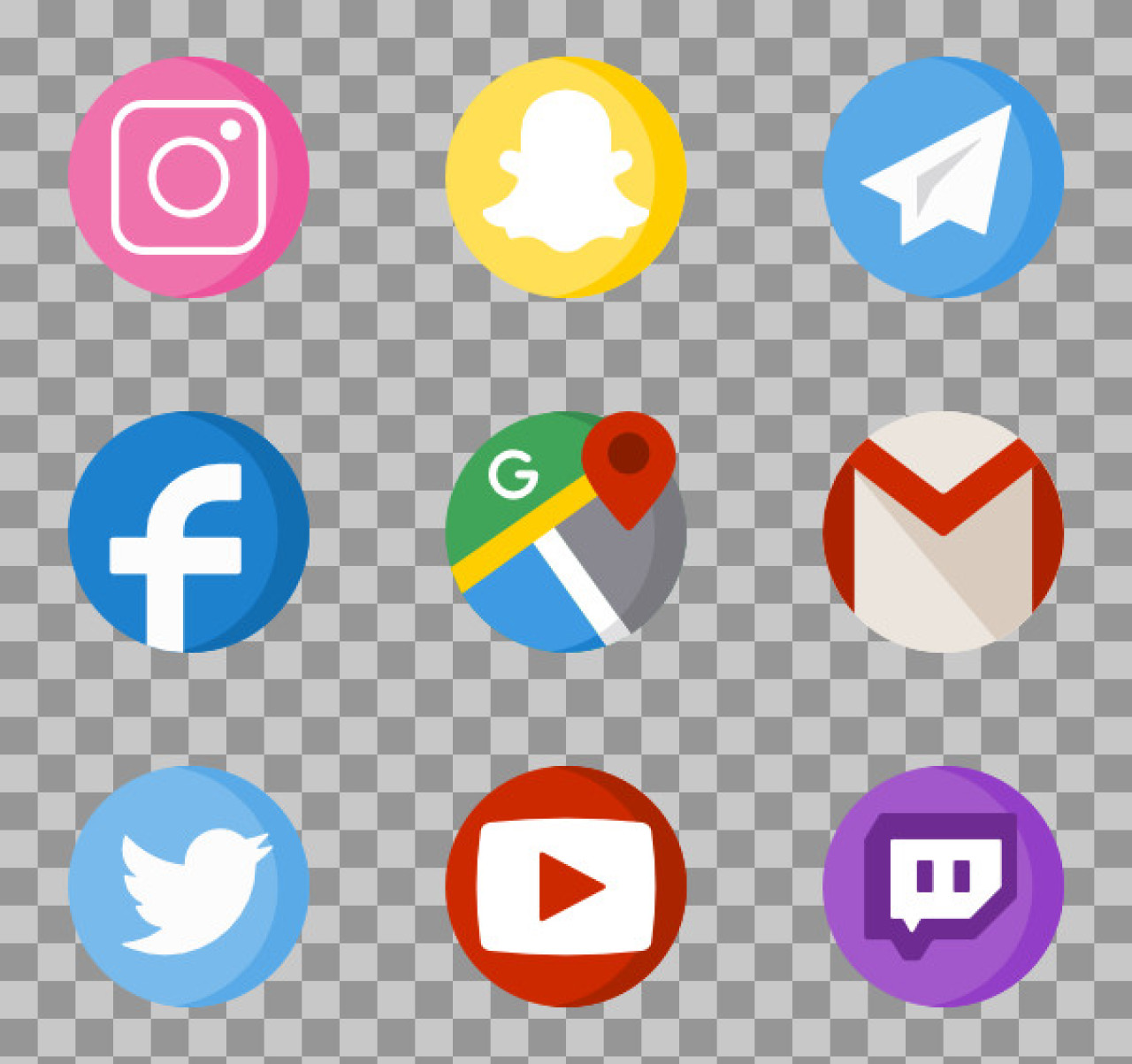 Free Circular Social Media Icon Set PNG | Instagram, Facebook, YouTube