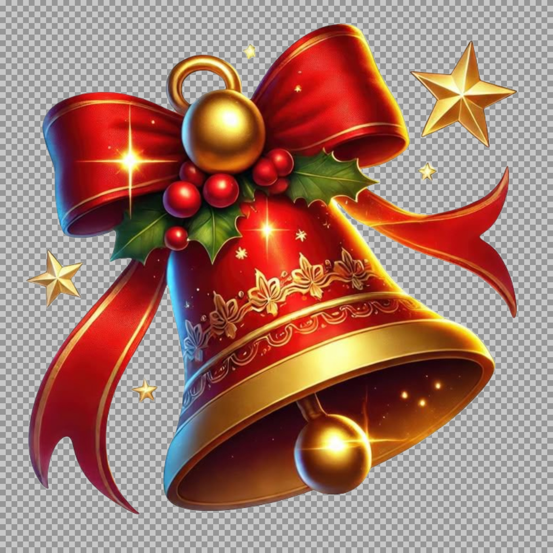 Red and Gold Christmas Bell PNG | Festive Holiday Illustration...