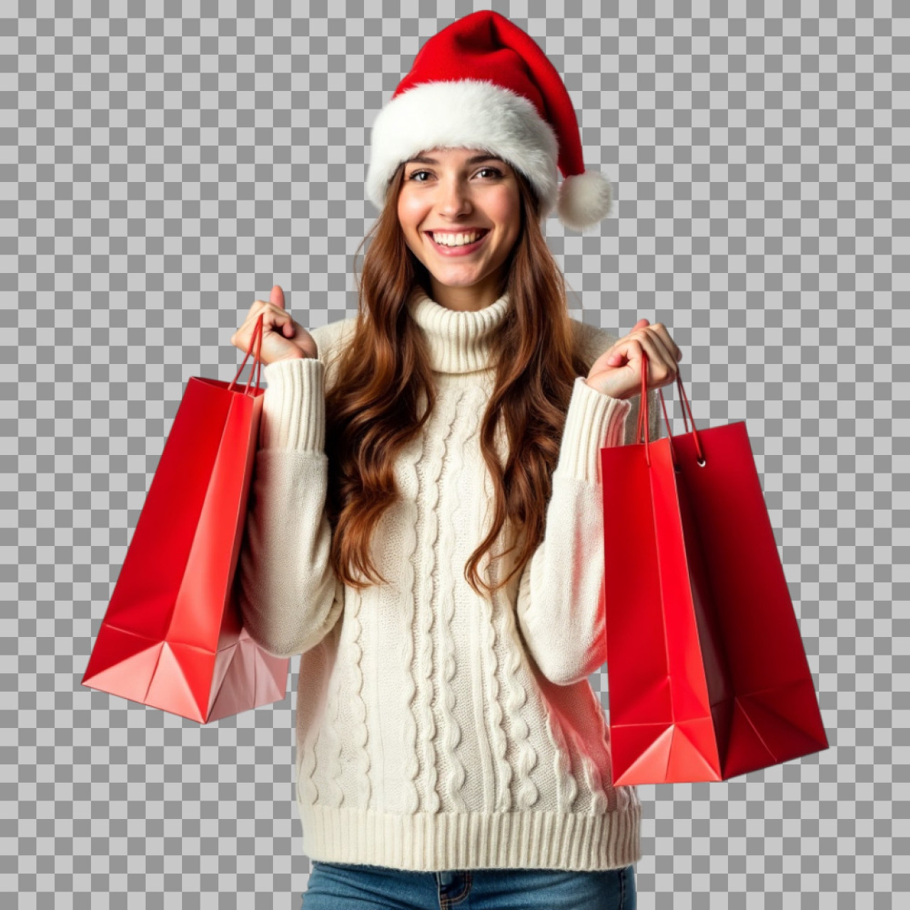 Happy Christmas Shopper PNG | Woman in Santa Hat
