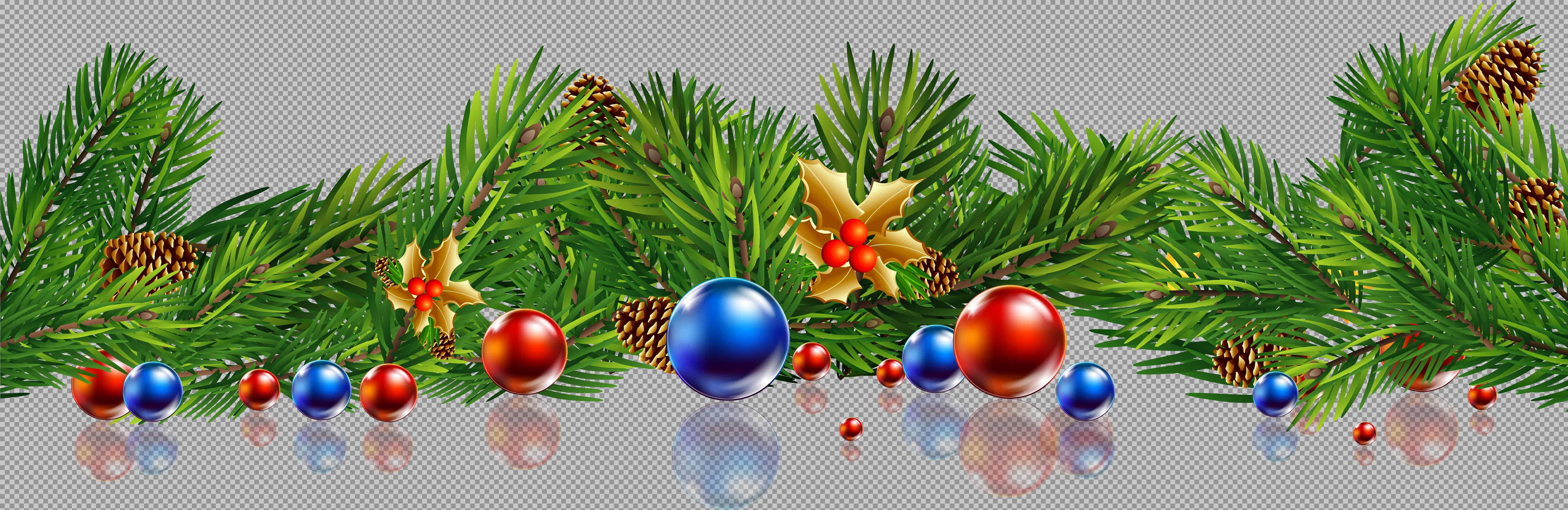 Christmas Garland PNG | Festive Pine & Ornament Border
