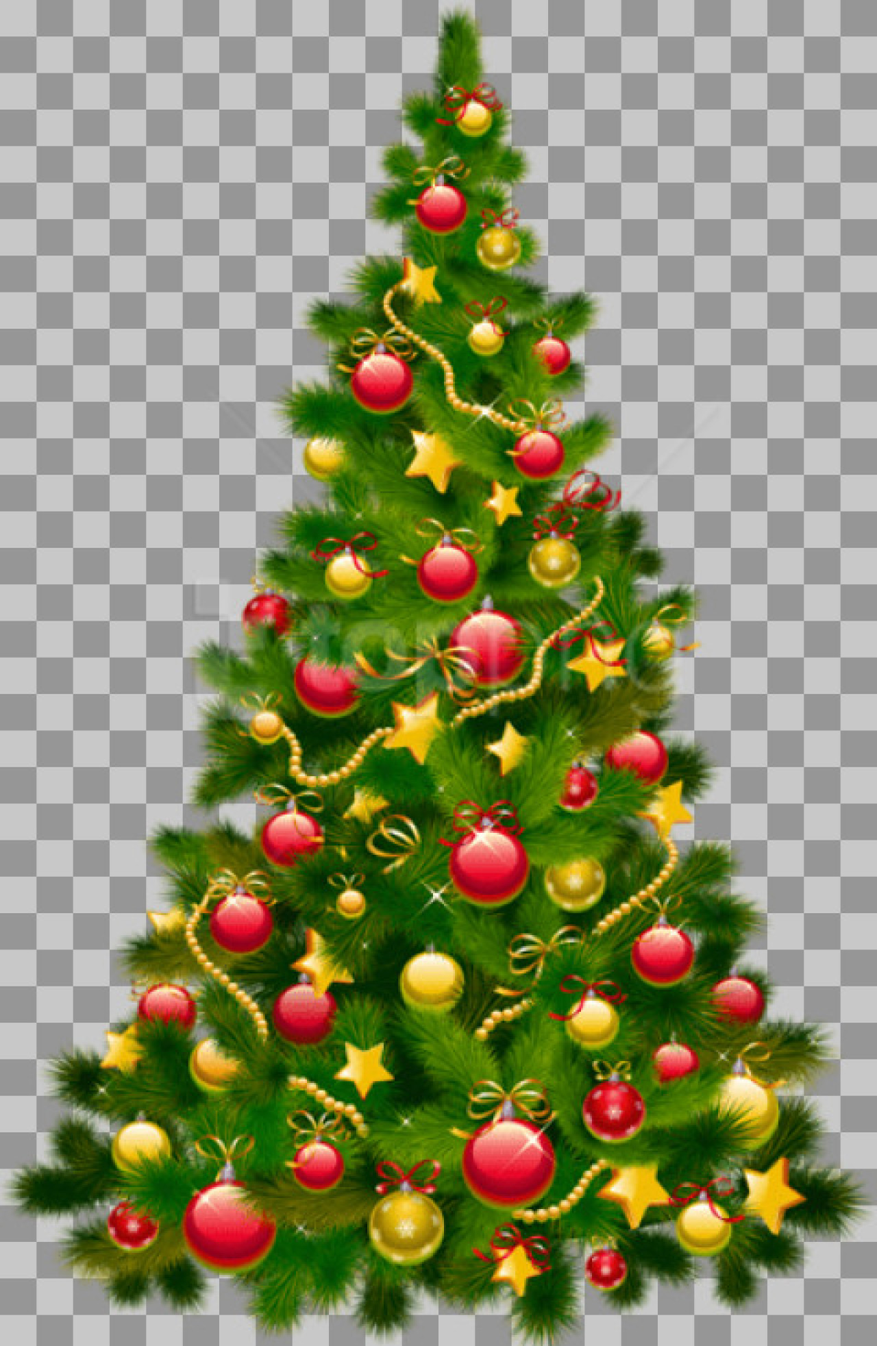 Decorated Christmas Tree PNG | Red & Gold Ornaments...