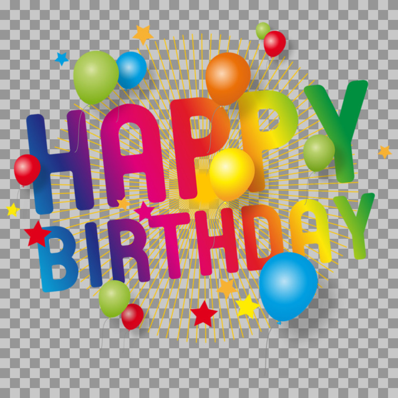 Colorful Happy Birthday PNG | Festive Clip Art with Balloons & Stars