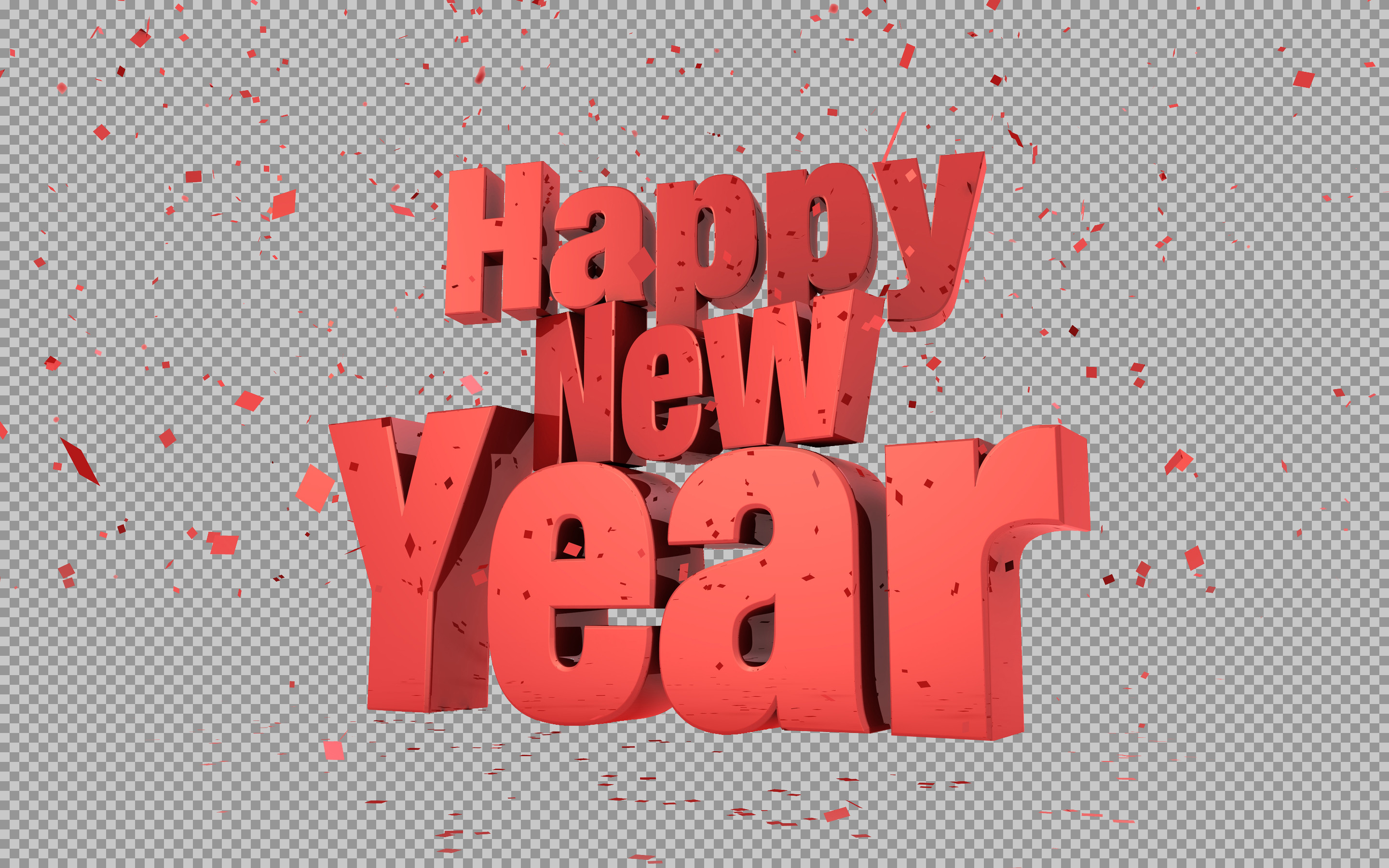 Festive Happy New Year PNG | 3D Red Text & Confetti...